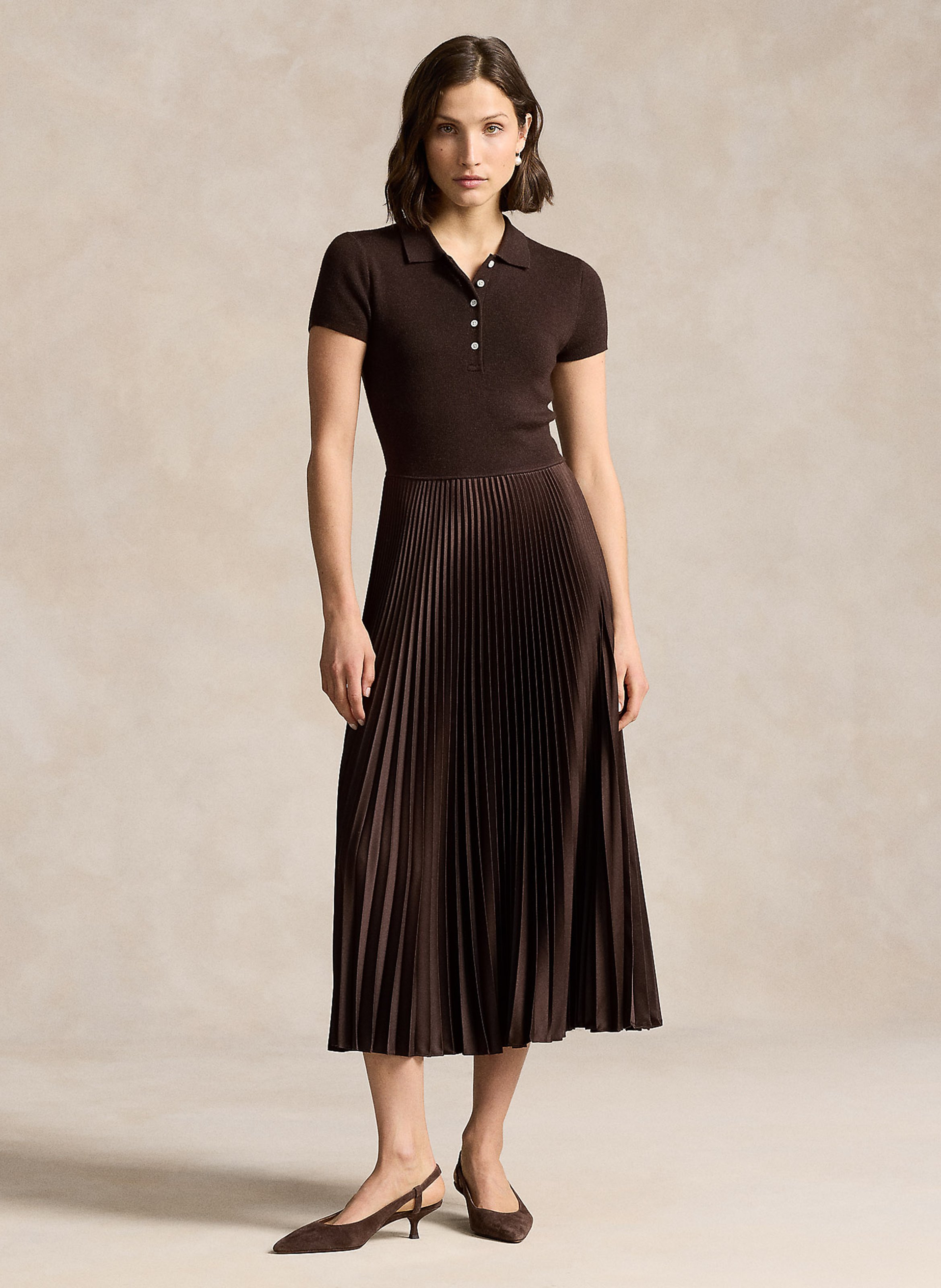 Long Polo Collar Dress In Wool Silk And Cashmere Blend Squire Brown Polo Ralph Lauren Women 211941478 001 SQUIRE BROWN Place des Tendances United Kingdom