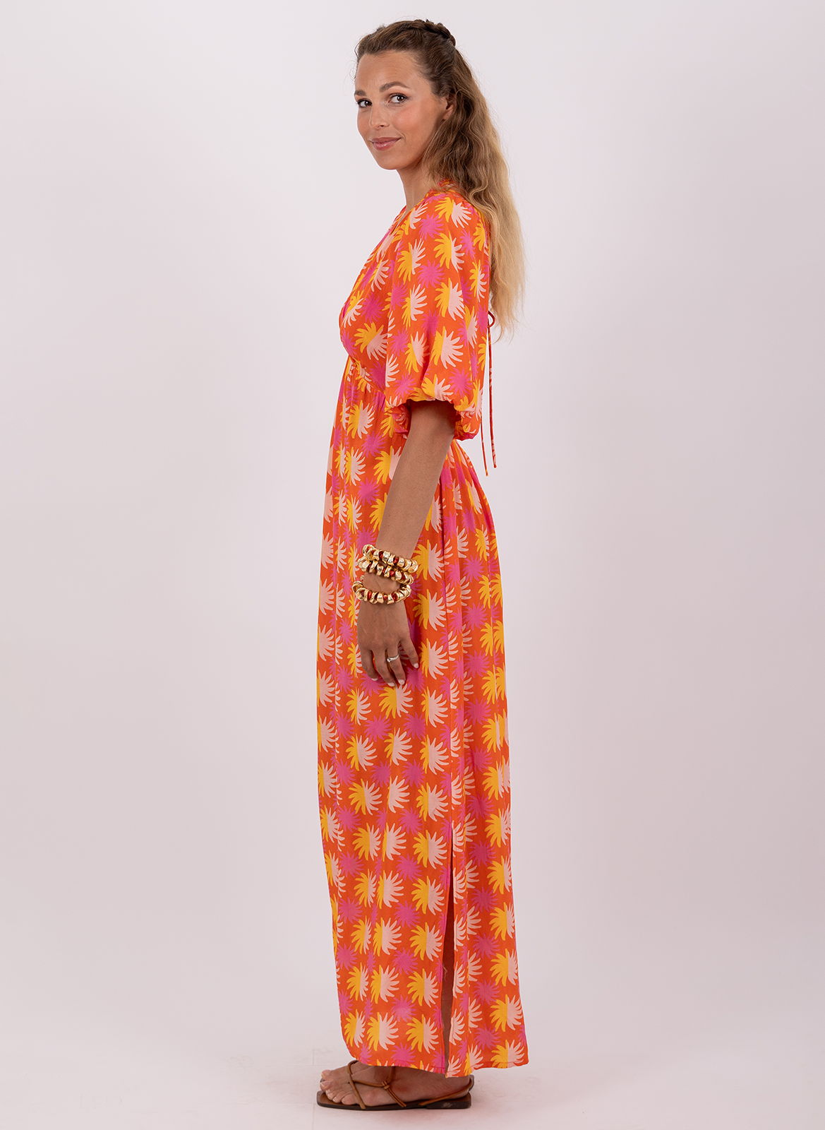 Maxikleid mit V-Ausschnitt Orange