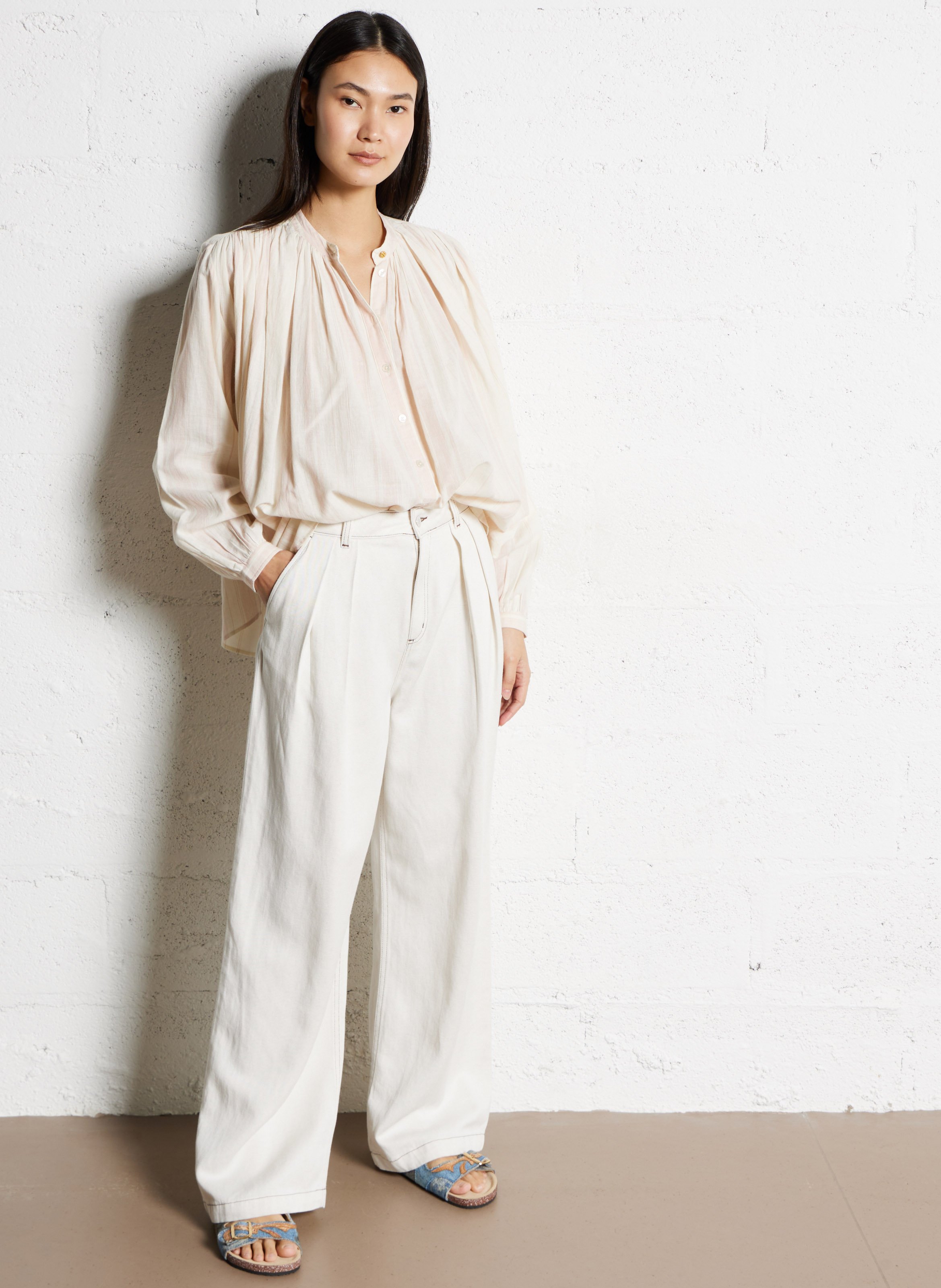 Hoge taille jeans met plooien THE NEW SOCIETY Wit