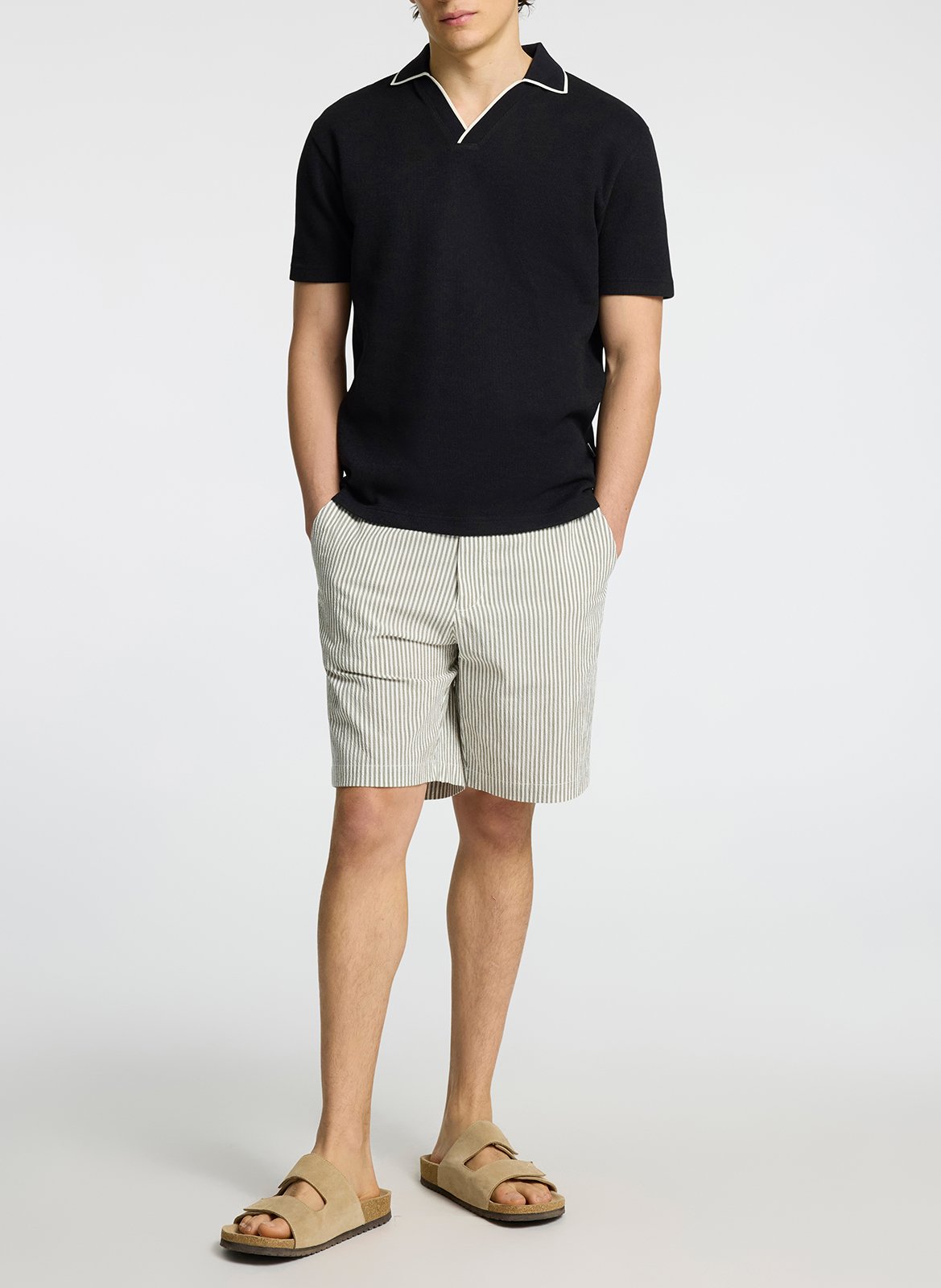 Straight organic cotton-blend shorts SELECTED Green