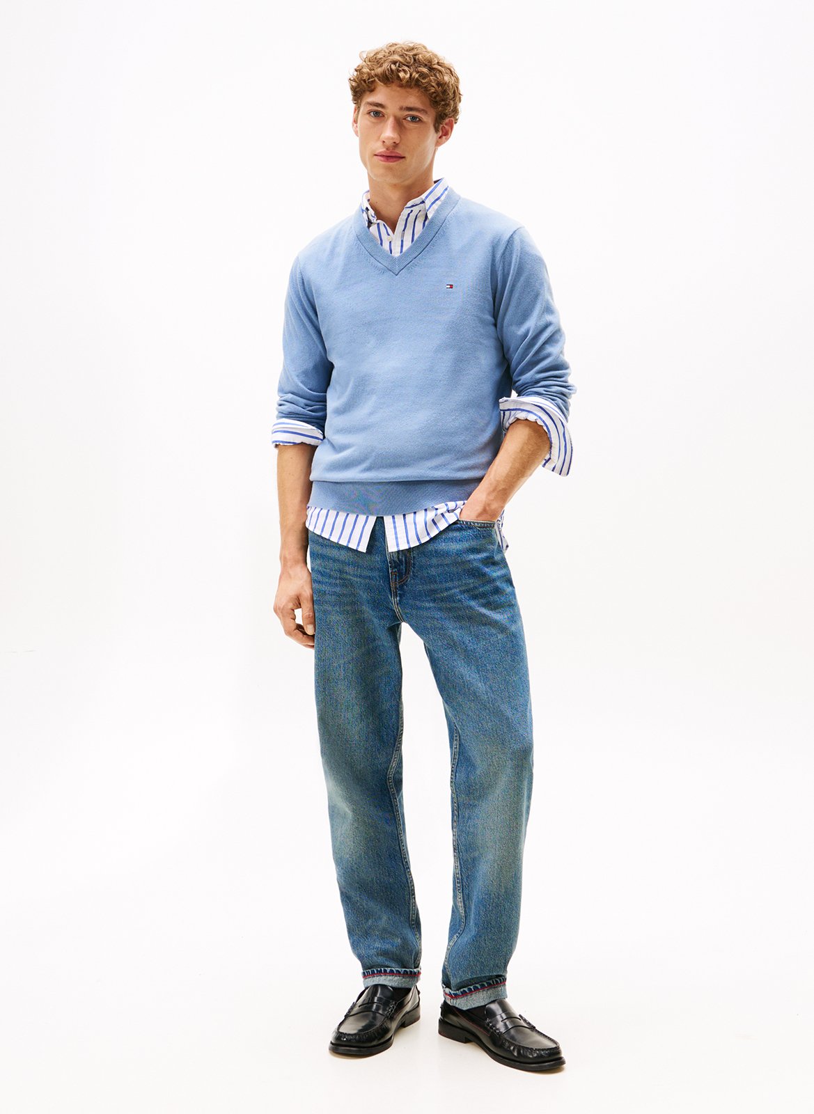 Regular-fit organic cotton-blend V-neck sweater TOMMY HILFIGER Blue