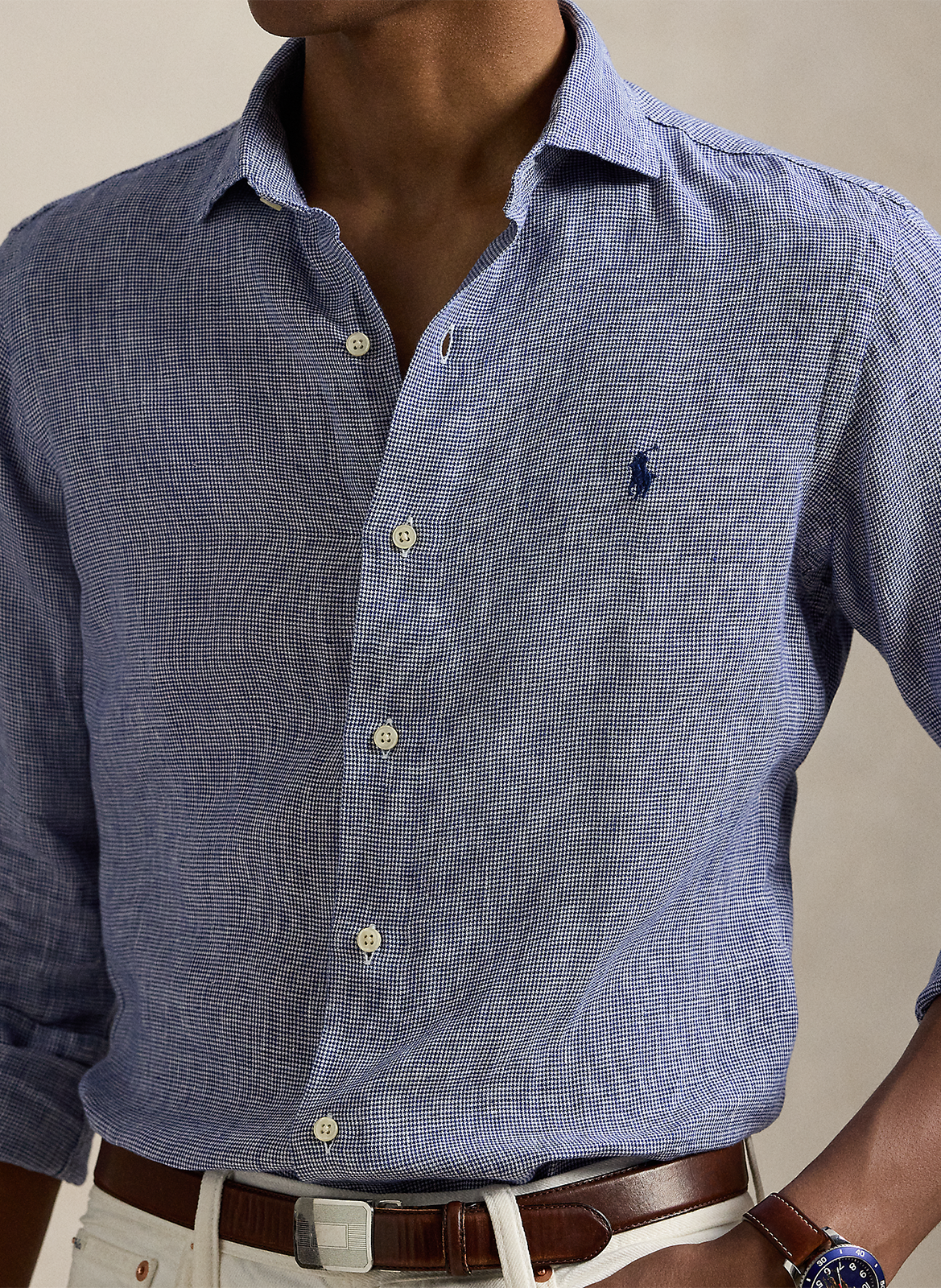 Chemise col classiqie en lin POLO RALPH LAUREN Bleu
