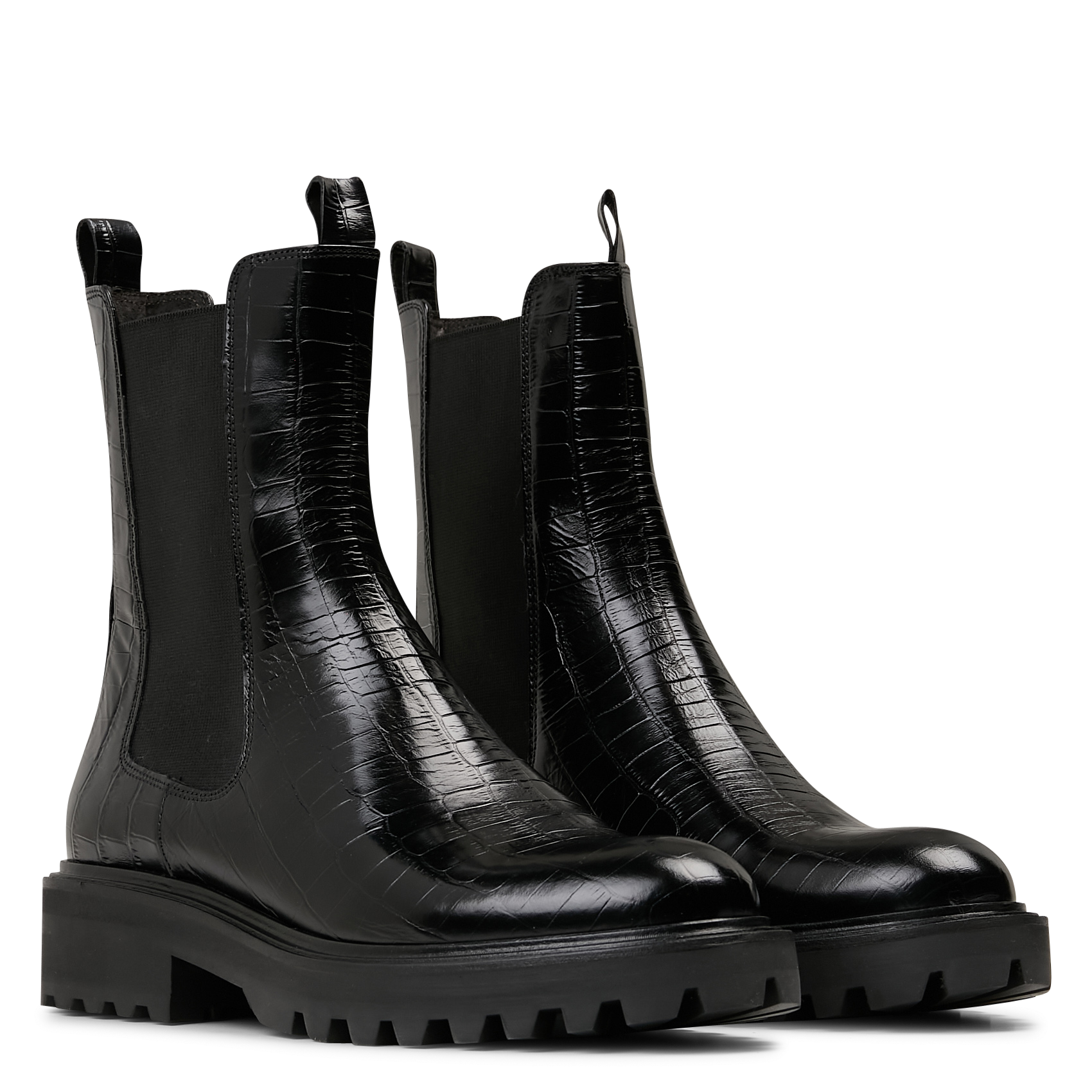 Lederstiefeletten mit Kroko-Prägung BILLI BI Schwarz