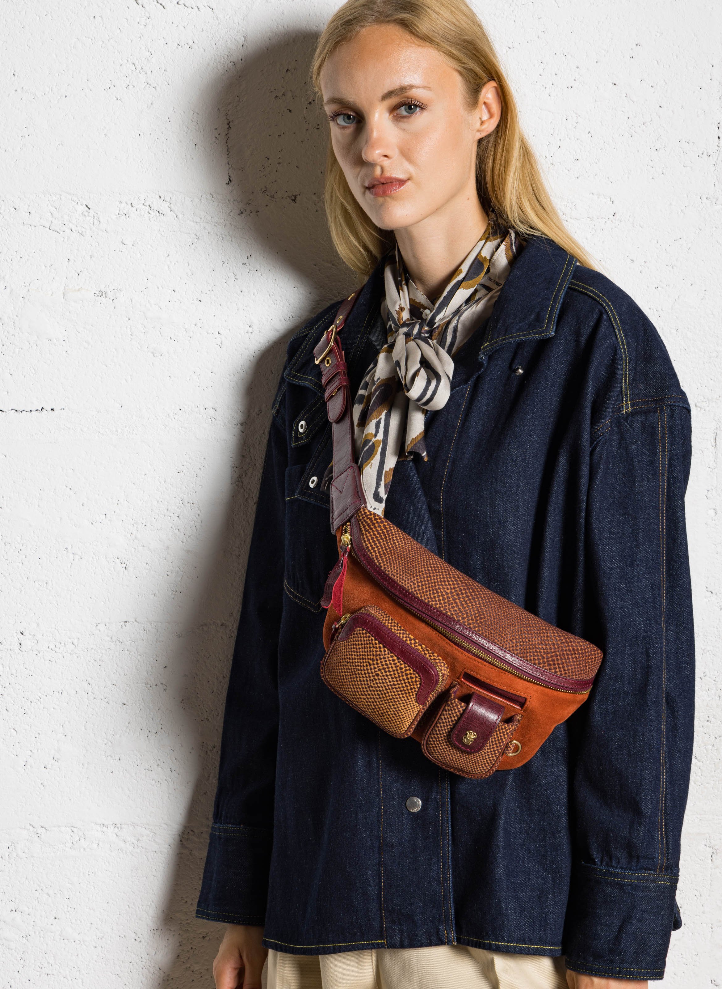 Sac banane en cuir mélangé CLARIS VIROT Rouge