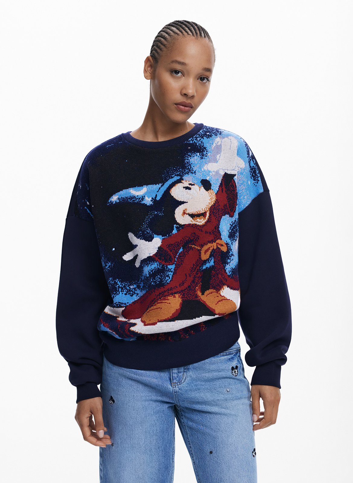 Sweat col rond en coton mélangé DESIGUAL Bleu