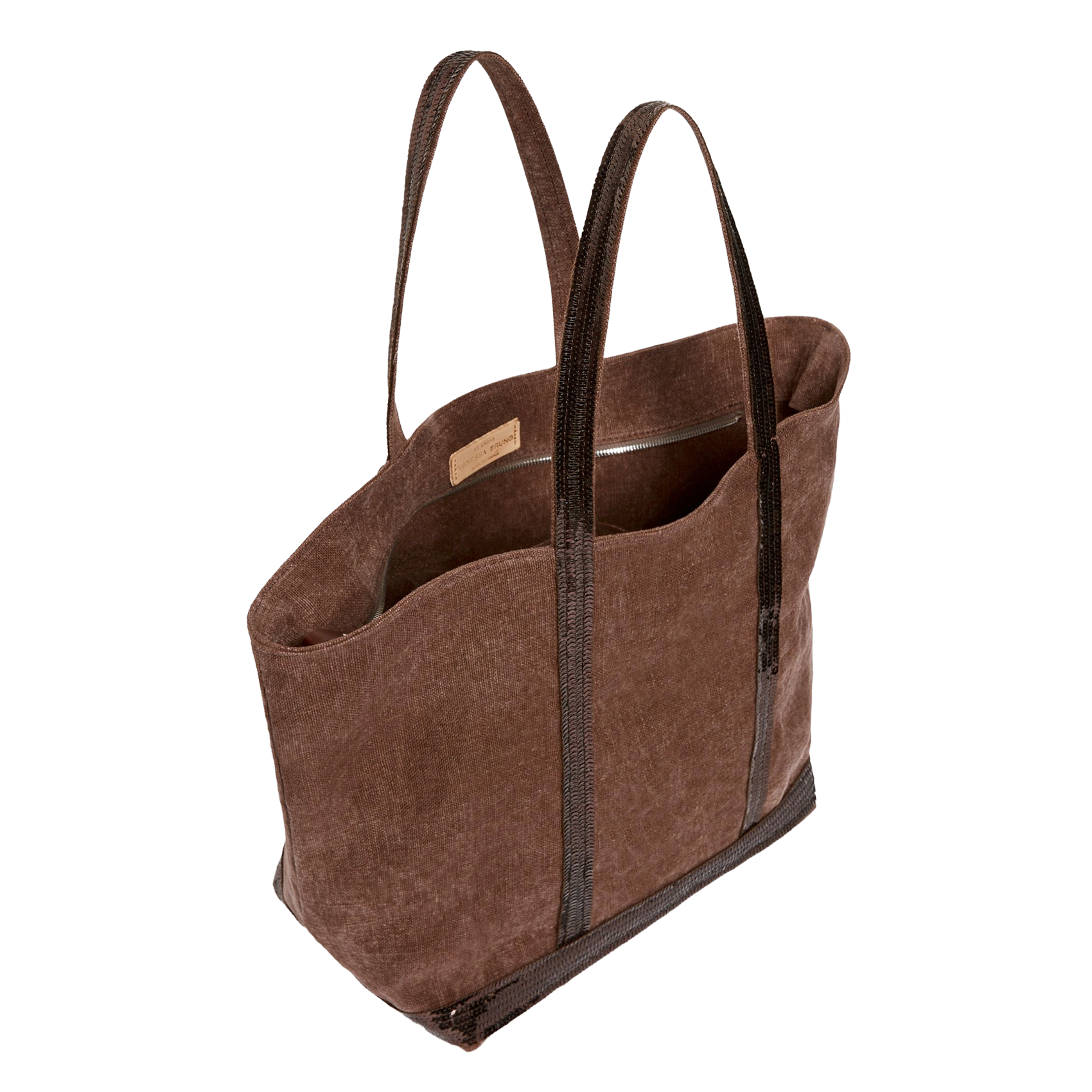 Linnen shopper met borduursel en lovertjes VANESSA BRUNO Bruin