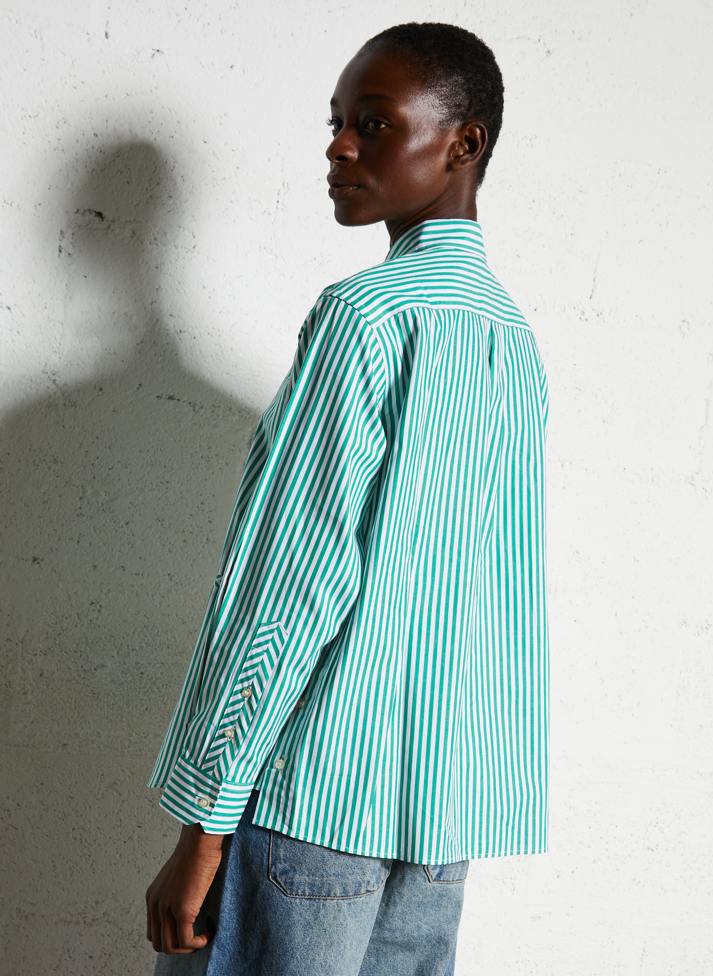 Loose-fit striped cotton shirt LEON & HARPER Green