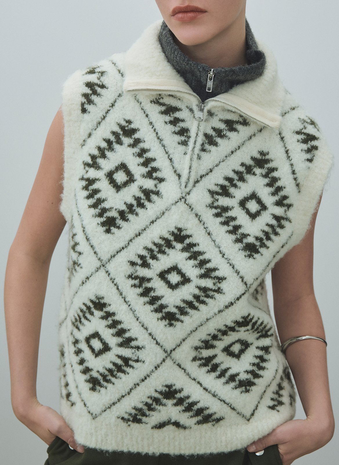 Pull droit en maille jacquard VILA Beige