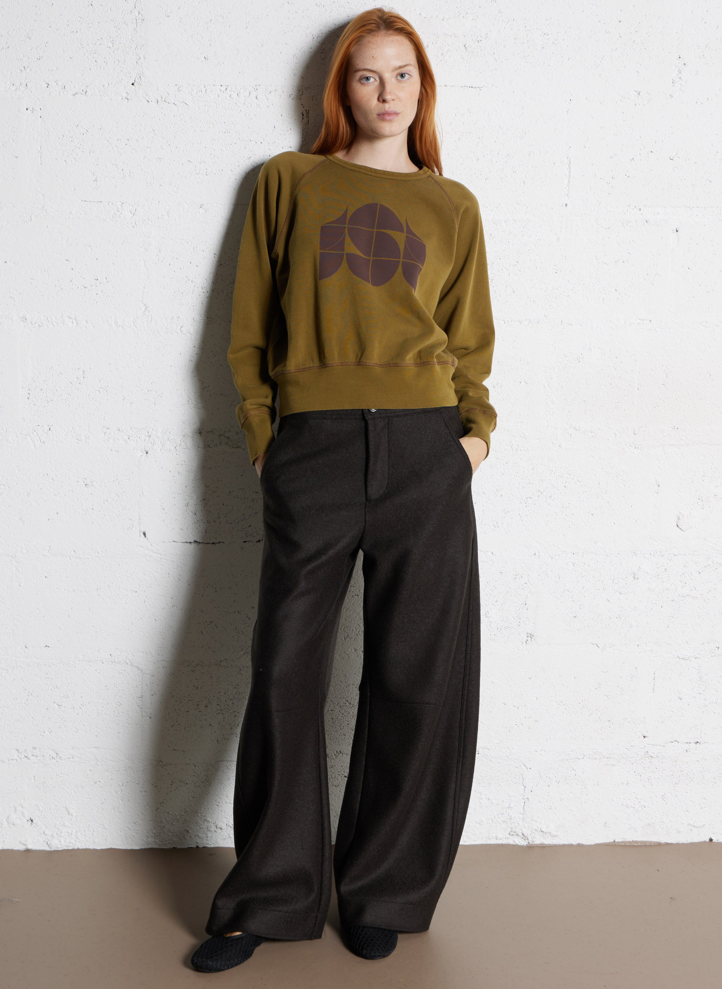 Sweat droit imprimé en coton SOEUR Marron