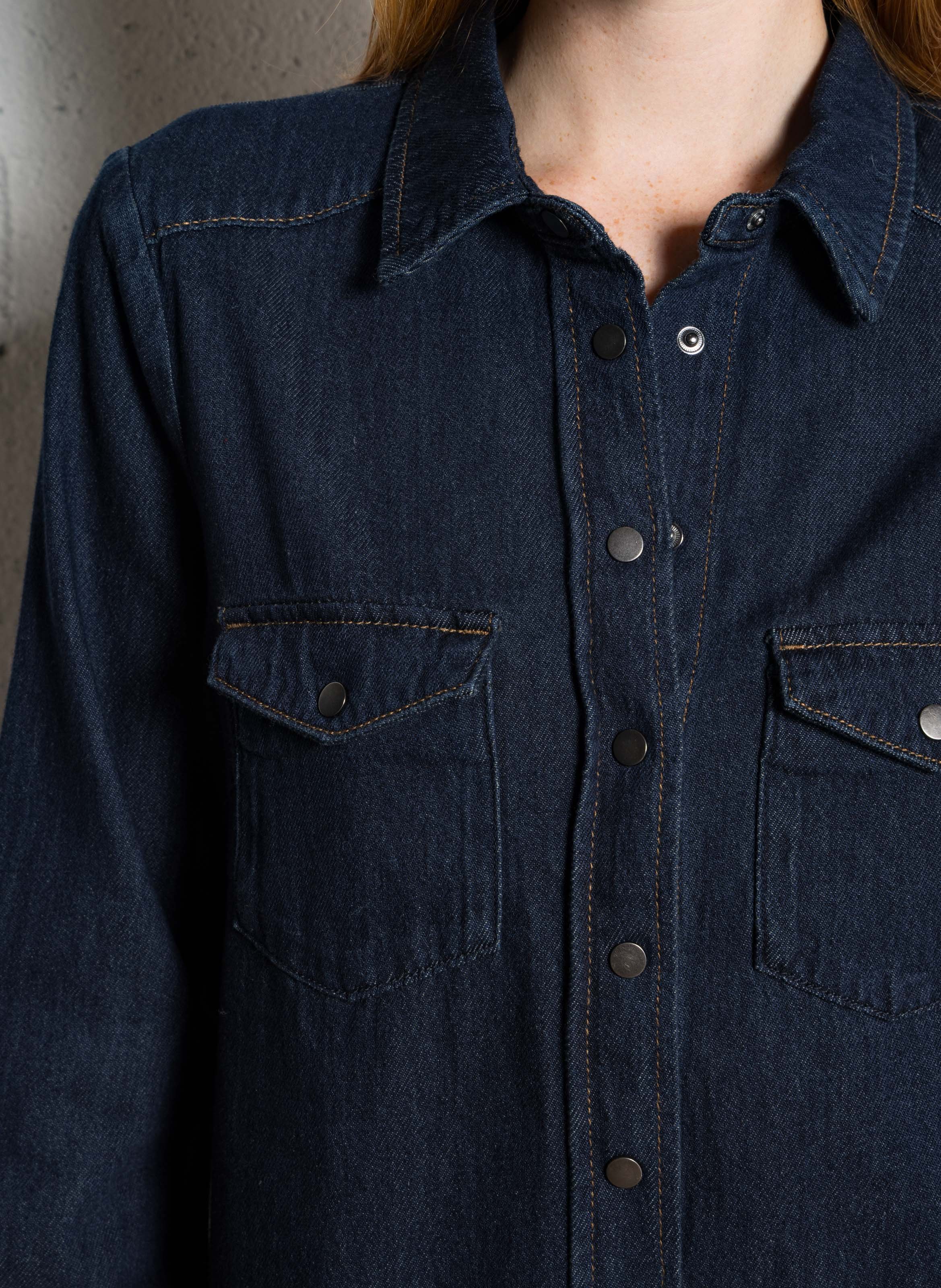 Chemise droite boutonnée en jen MAISON 123 Bleu