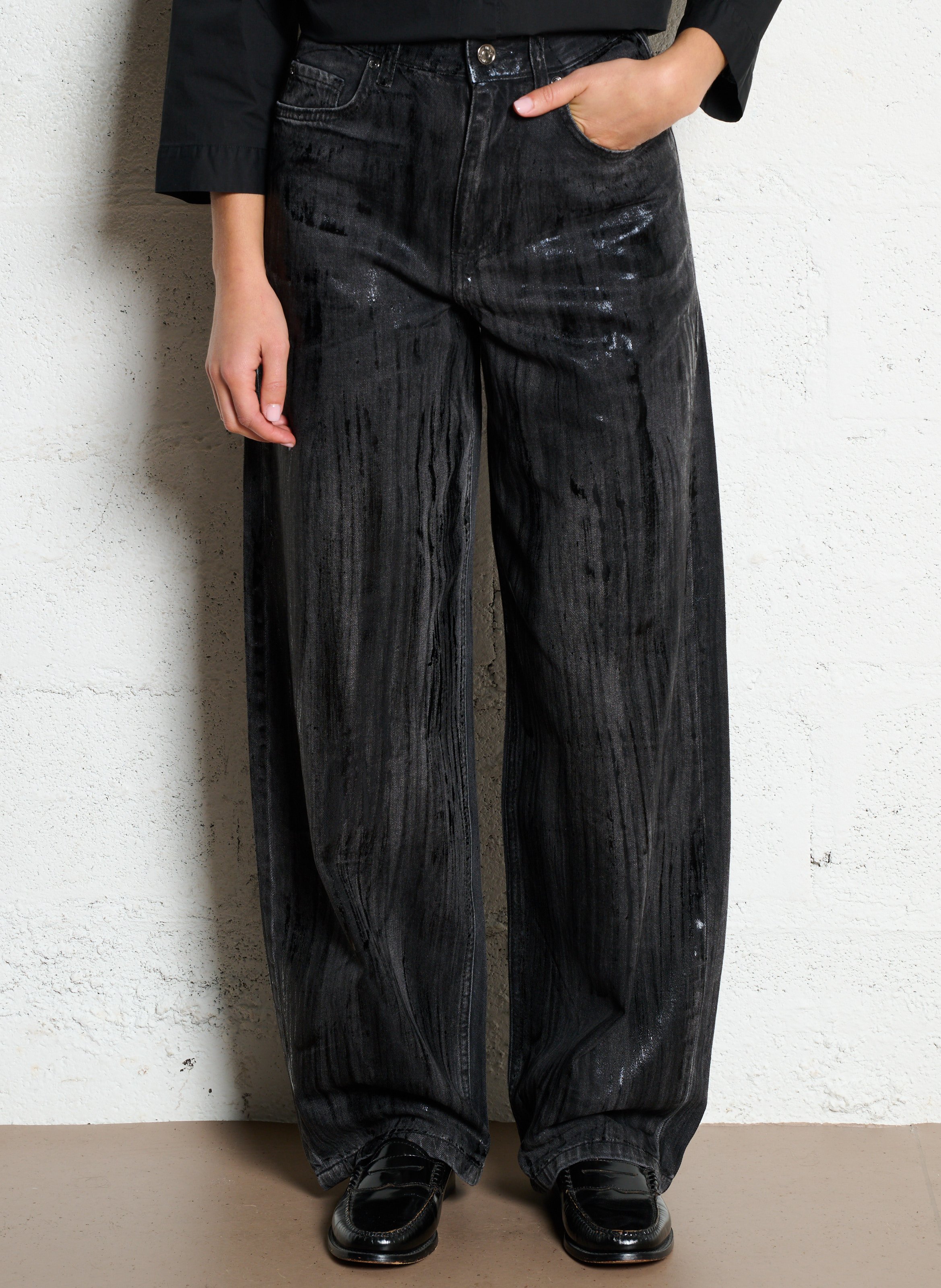 Jean large taille haute à détails LIU JO Noir