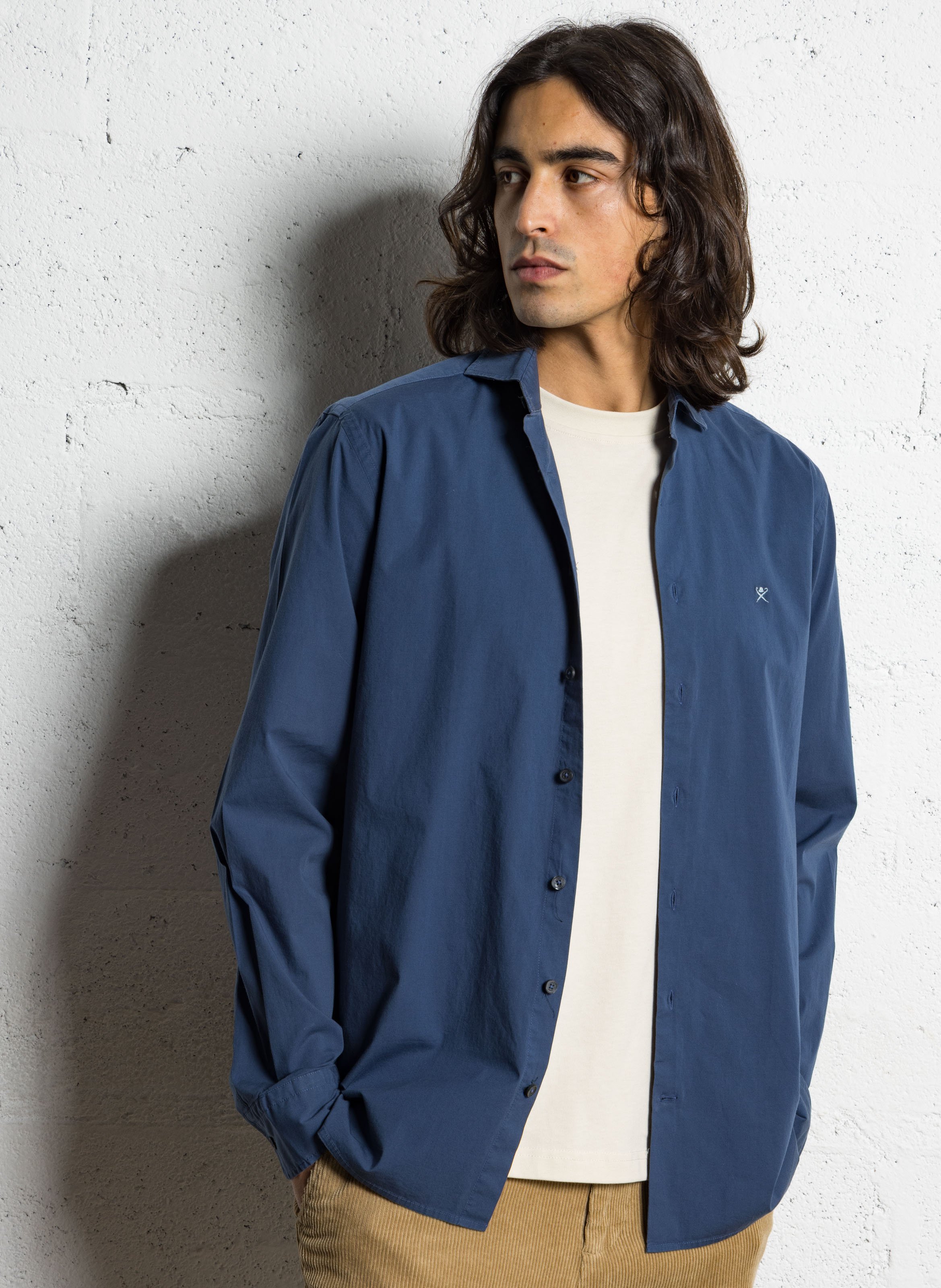 Cotton and linen shirt with classic collar HACKETT