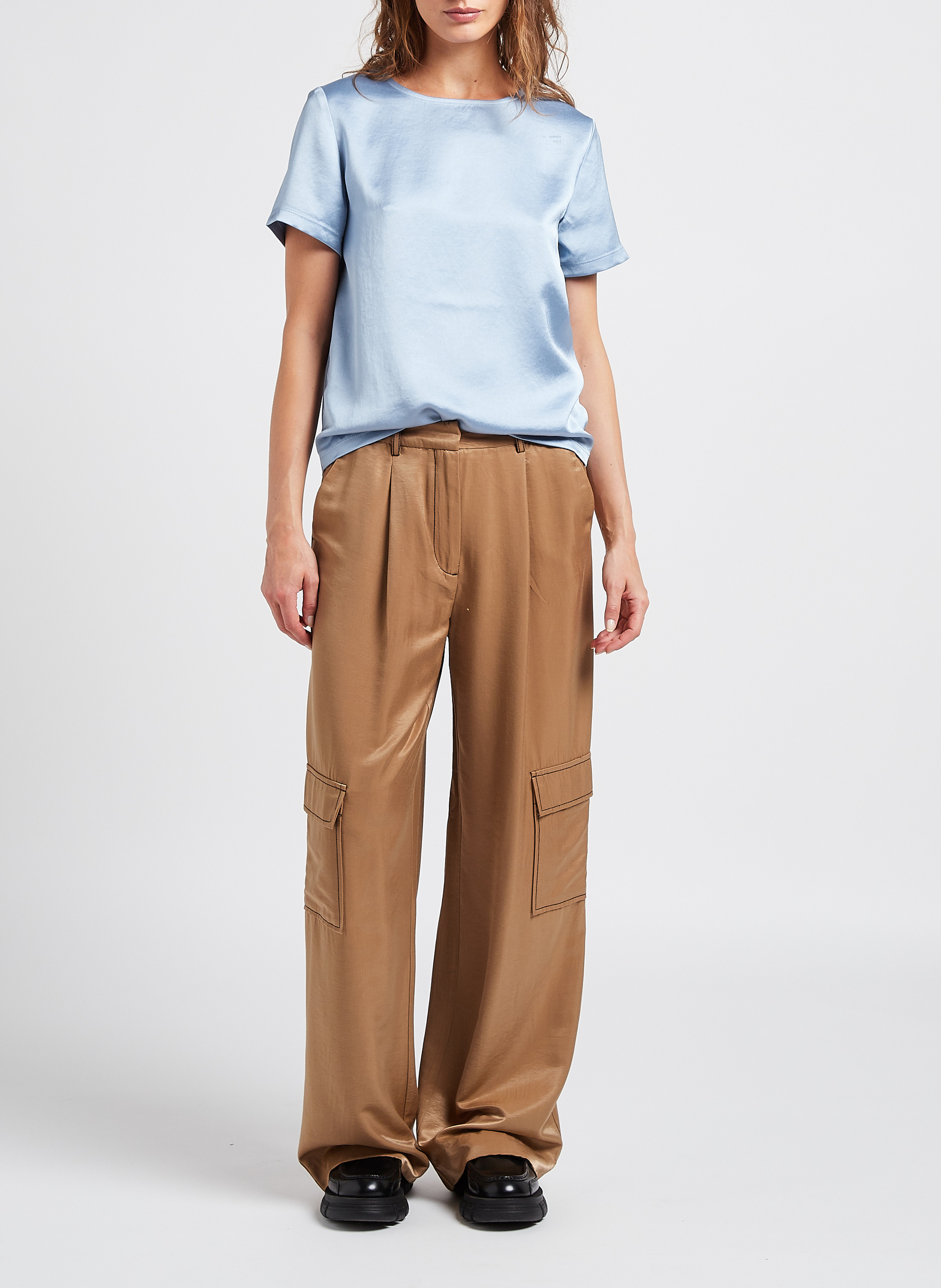 Weite, satinierte Hose OBJECT Braun