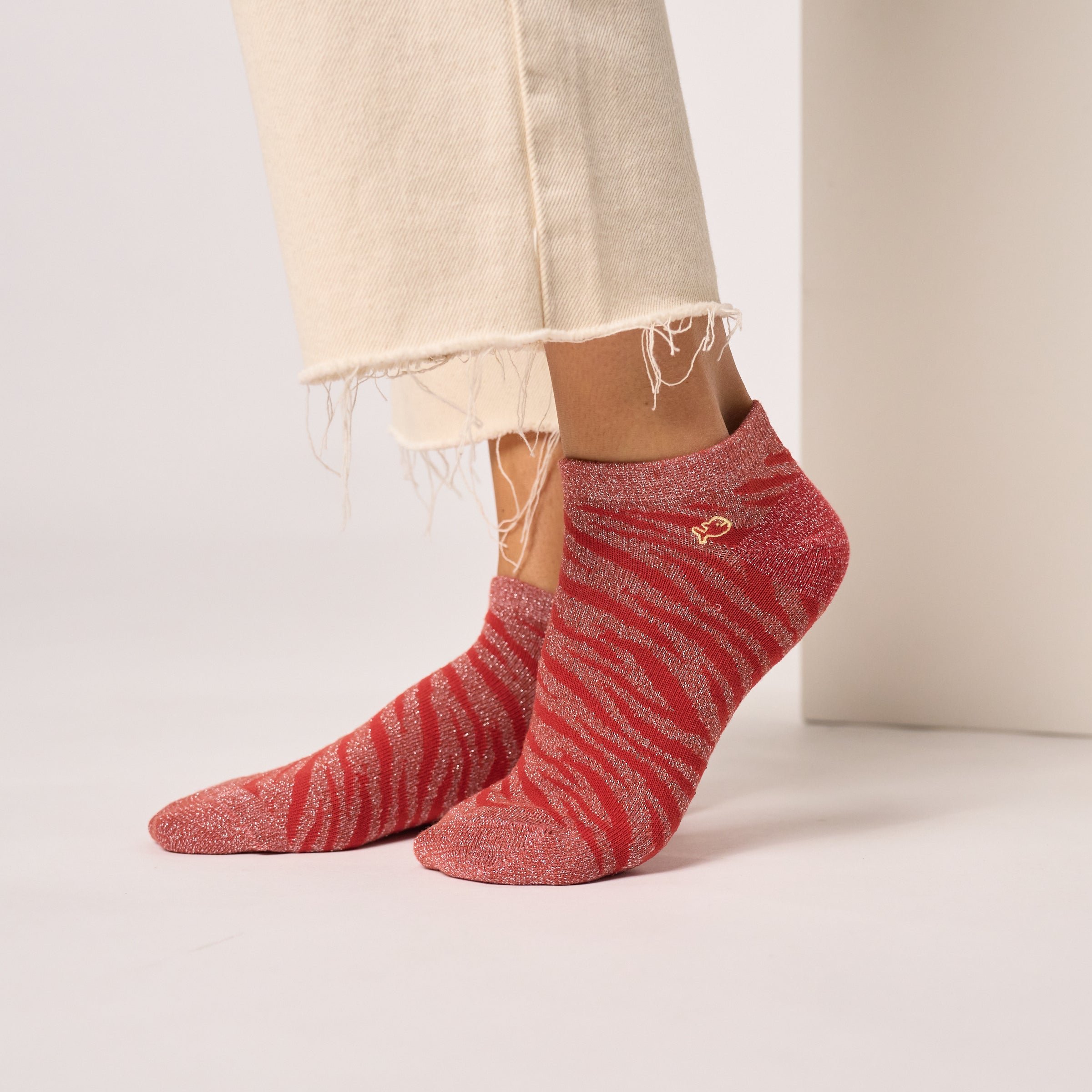 Combed cotton zebra ankle socks Red