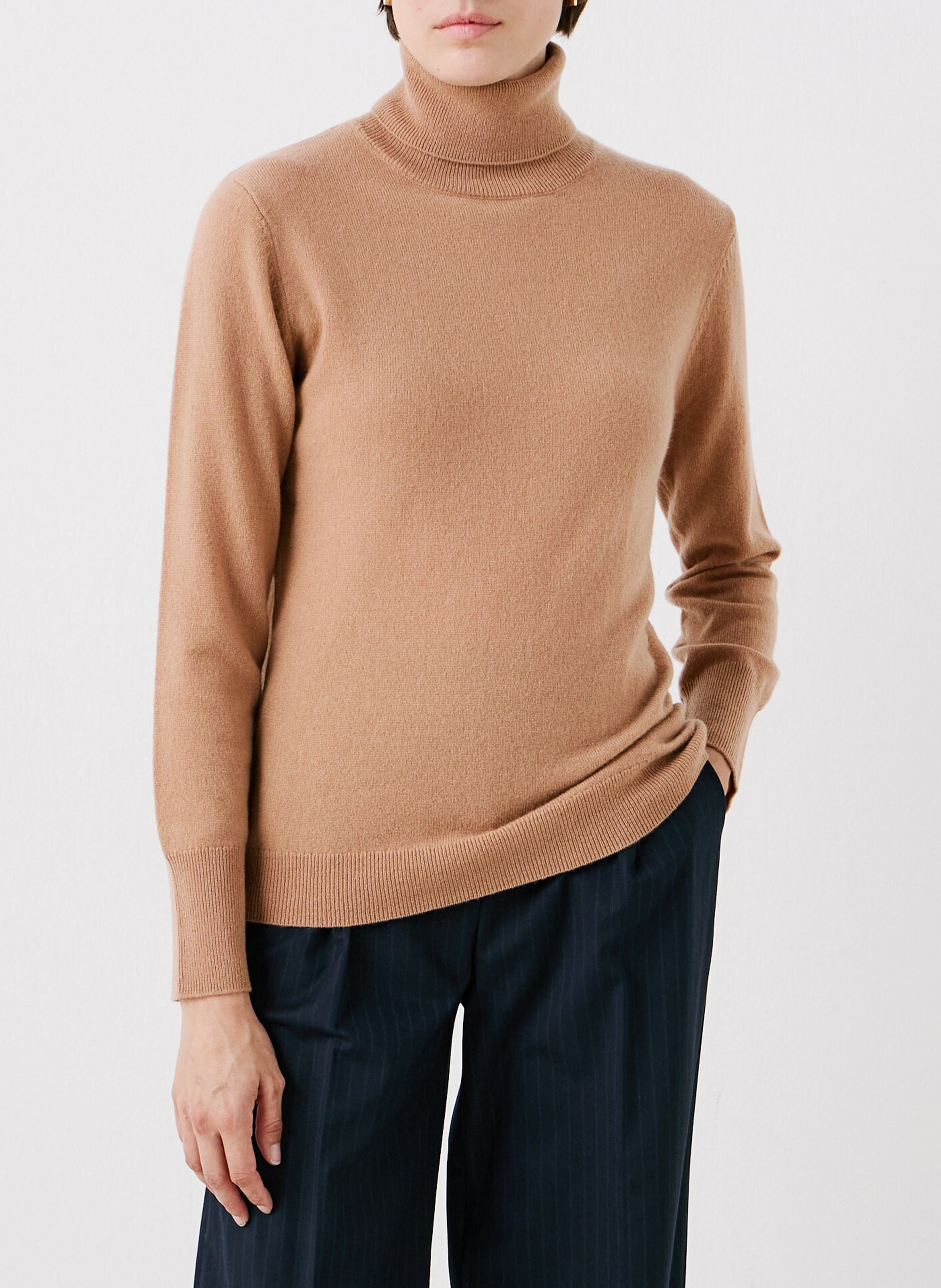 Cashmere straight-cut turtleneck sweater CAROLL Brown