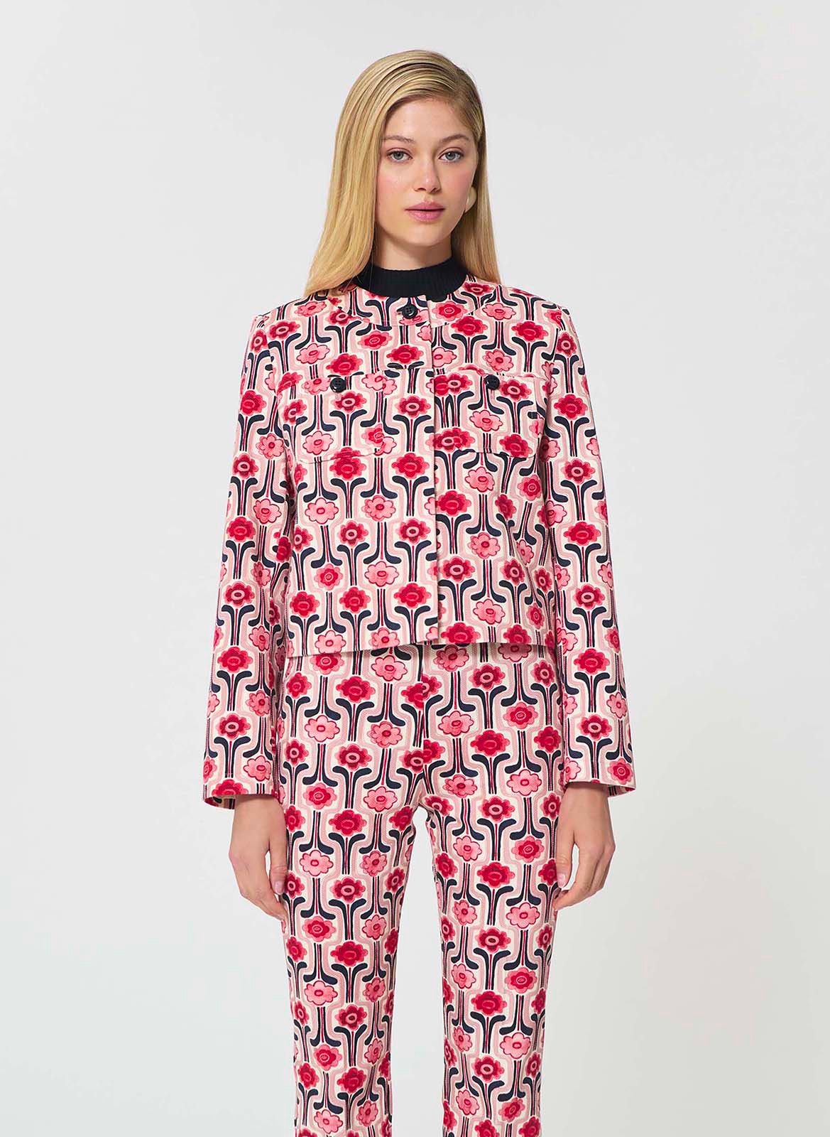 Veste droite col rond en coton mélangé imprimé TARA JARMON Rose