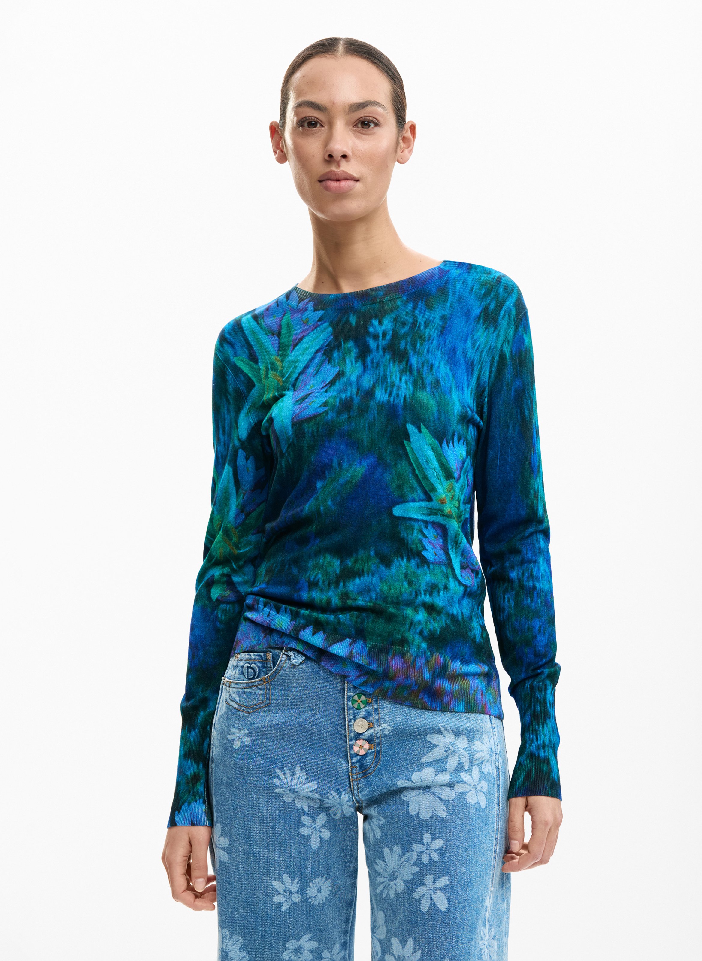 Top col rond imprimé  DESIGUAL Vert