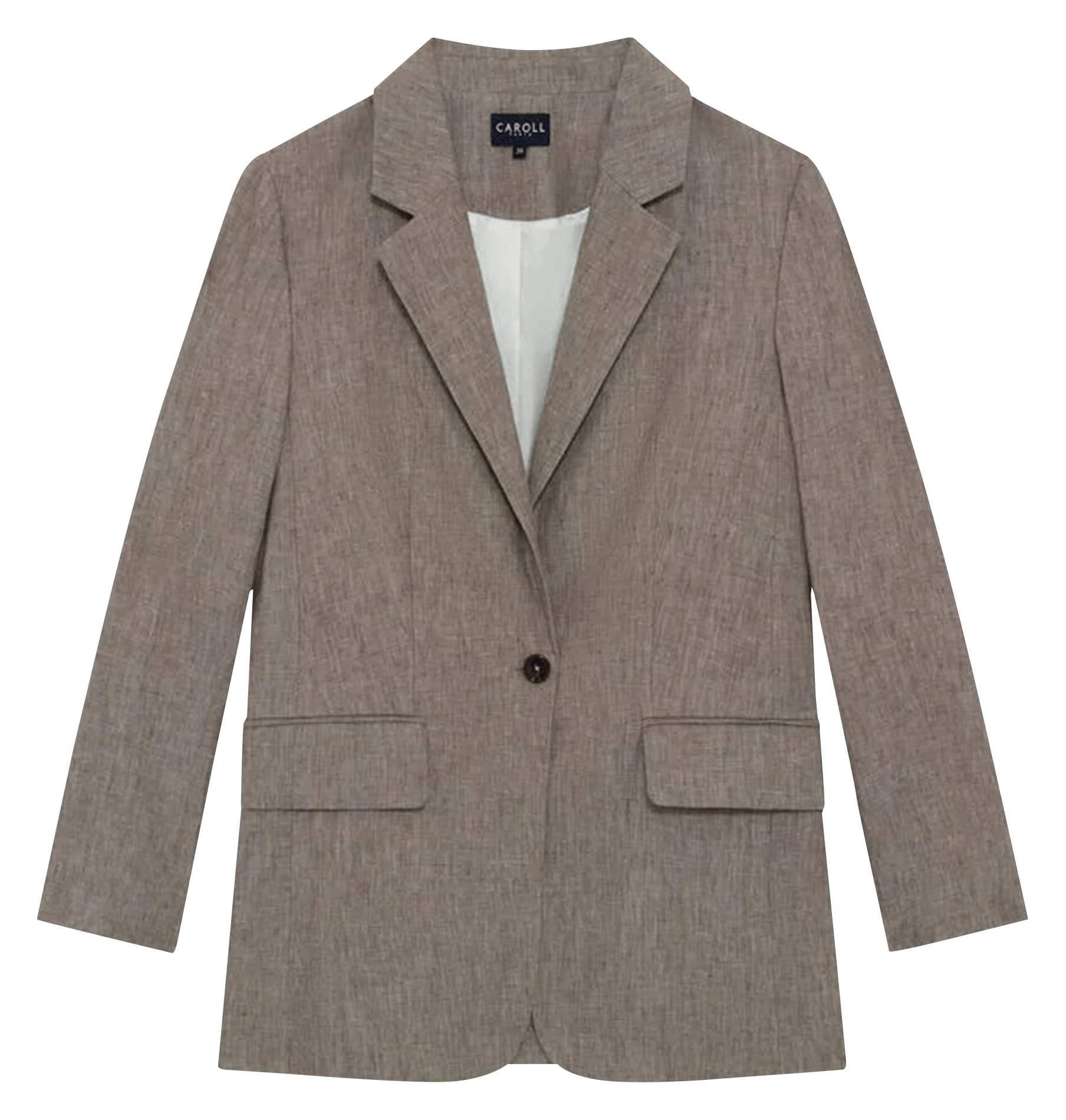 Veste tailleur droite en lin CAROLL Marron