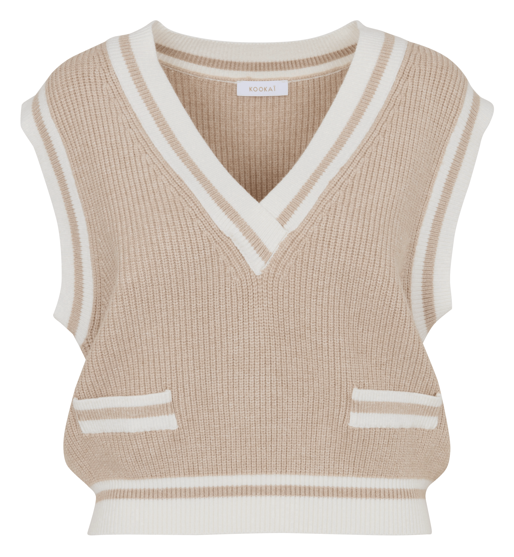Weiter V-Ausschnitt-Pullover in einfarbigem Strick KOOKAI Beige