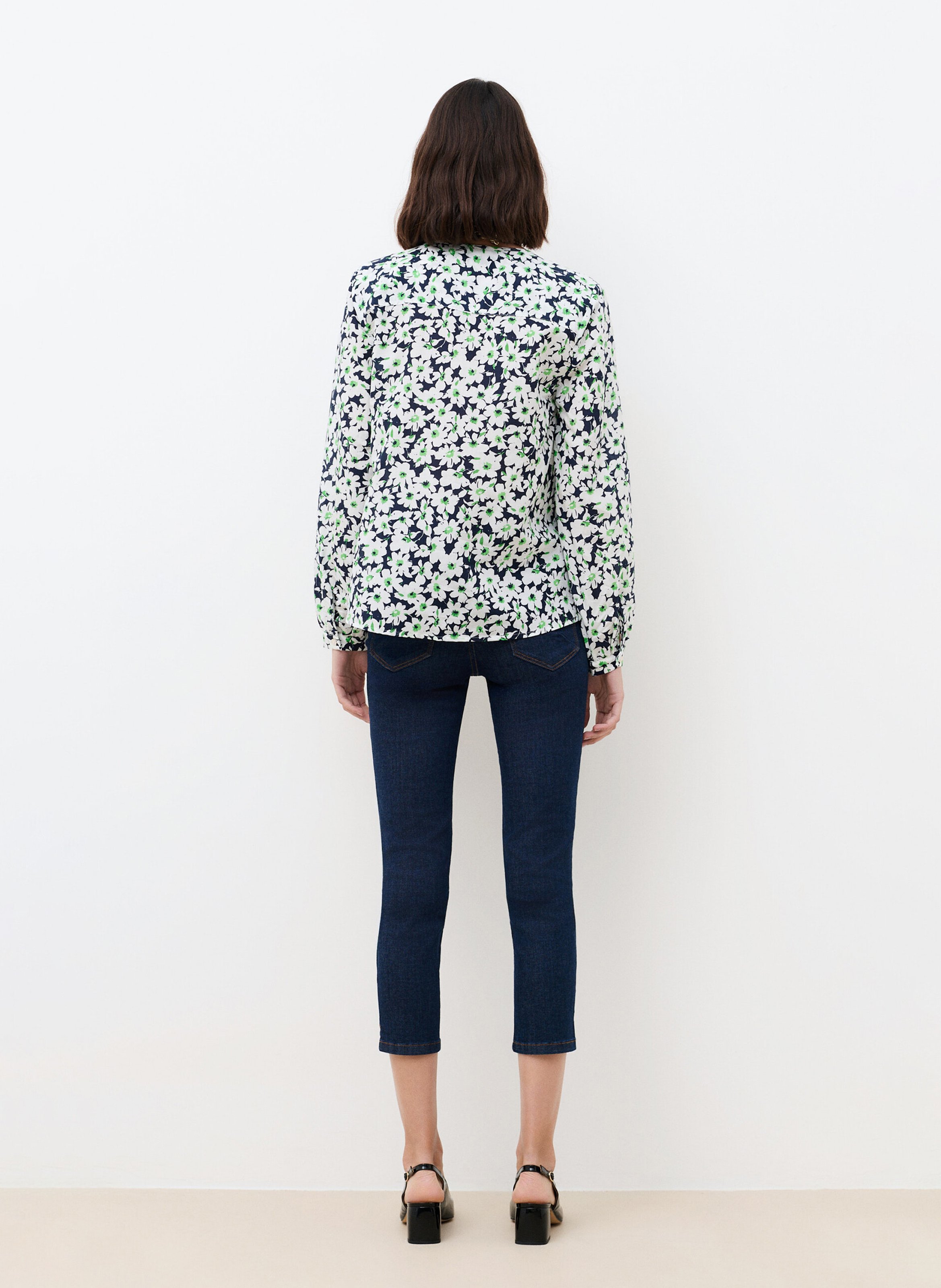 Blouse col V en coton mélangé CAROLL Bleu