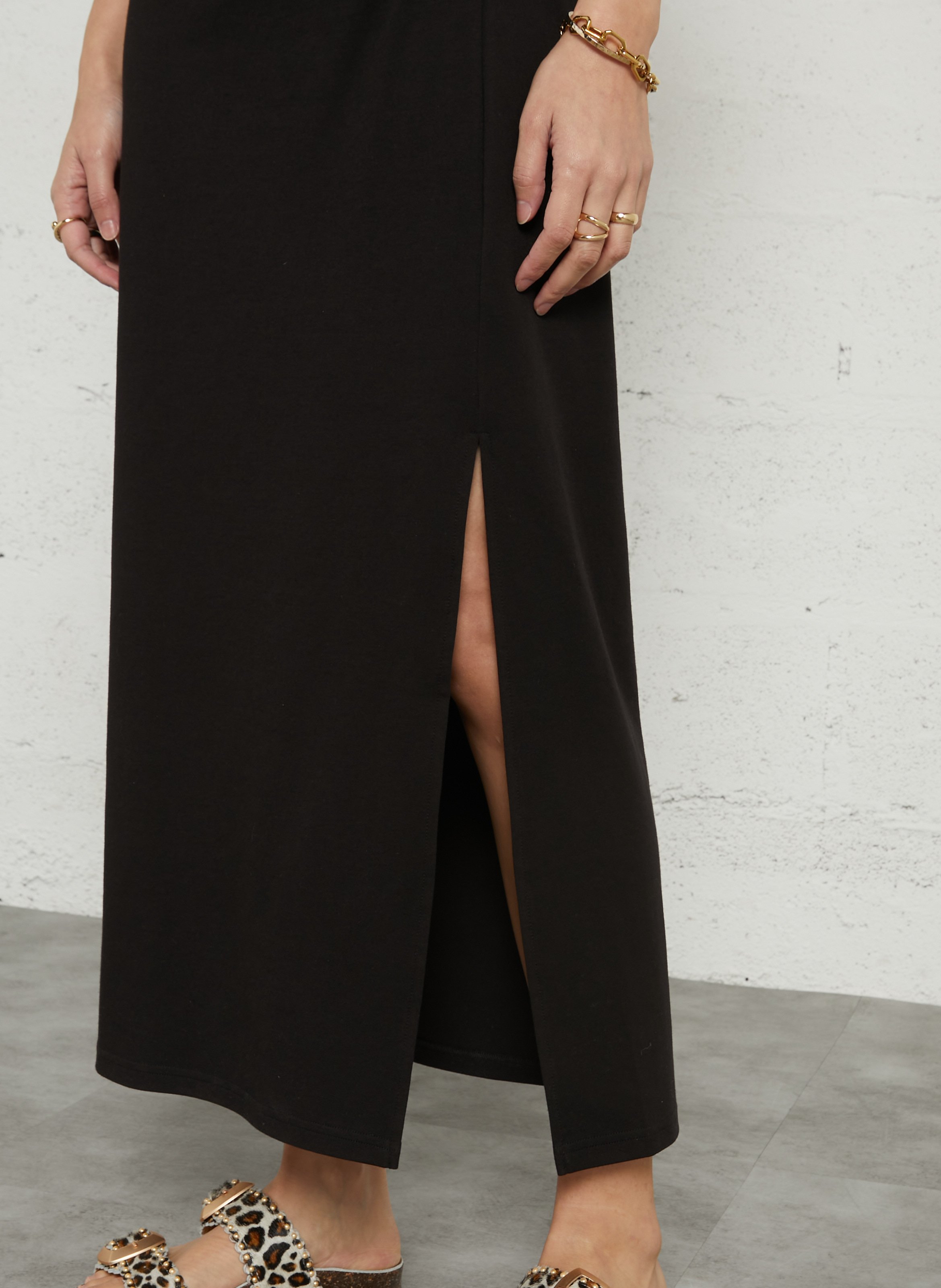 Fitted long dress with gathers in a solid color MAISON 123 Black