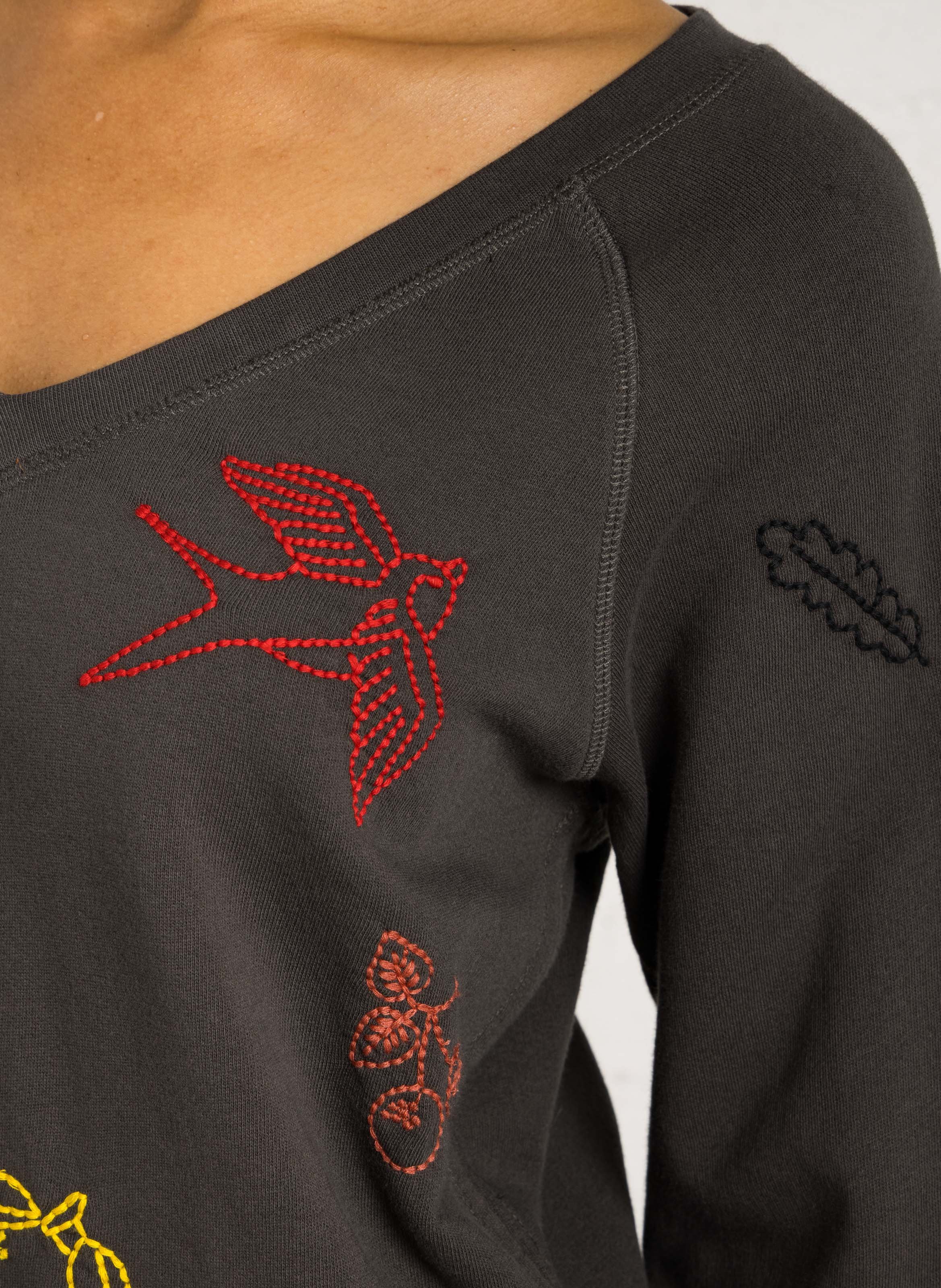 V-Ausschnitt-Sweatshirt mit bestickten Mustern LEON & HARPER Grau