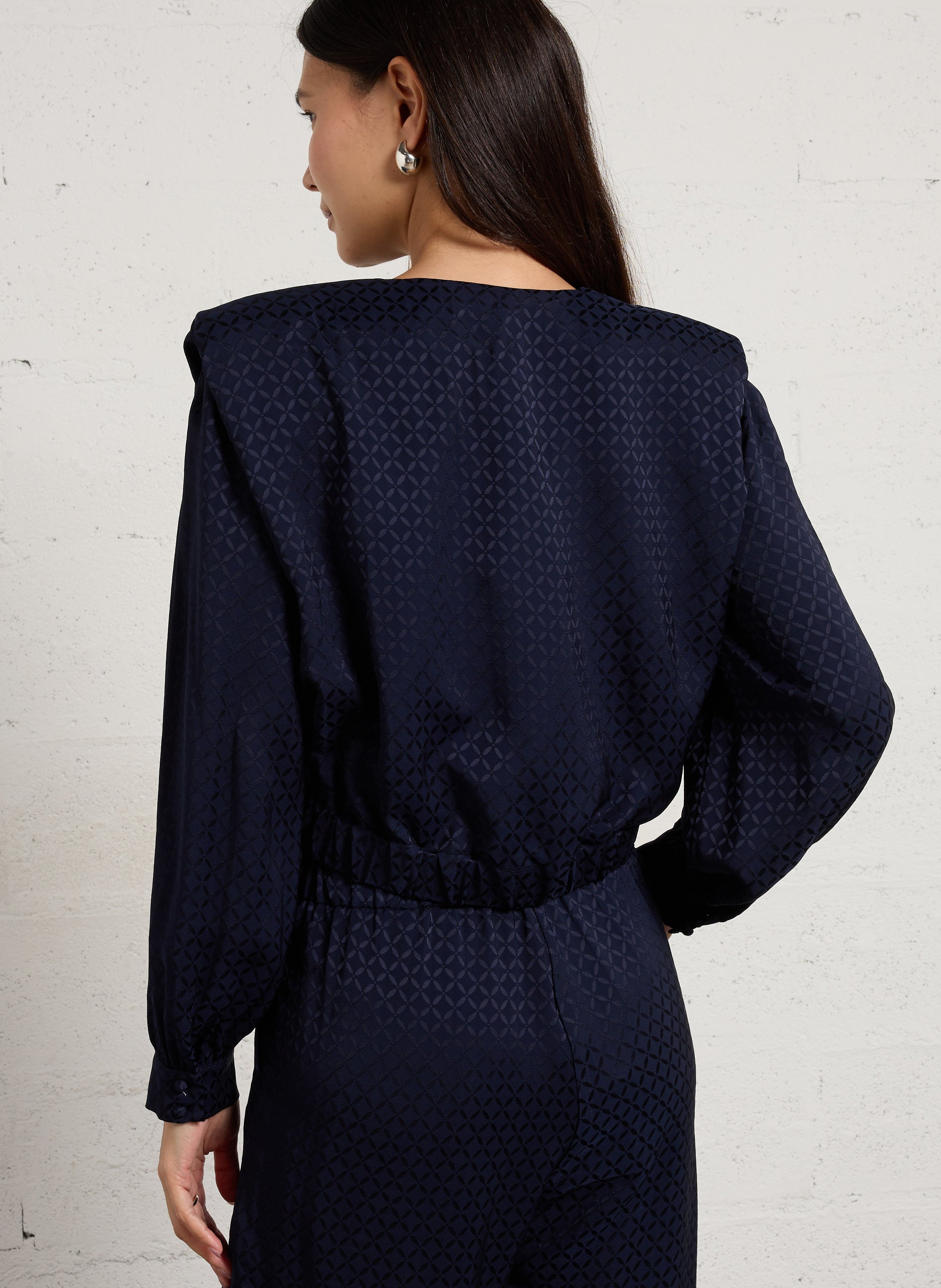 Short V-neck jacquard blouse SUNCOO Blue