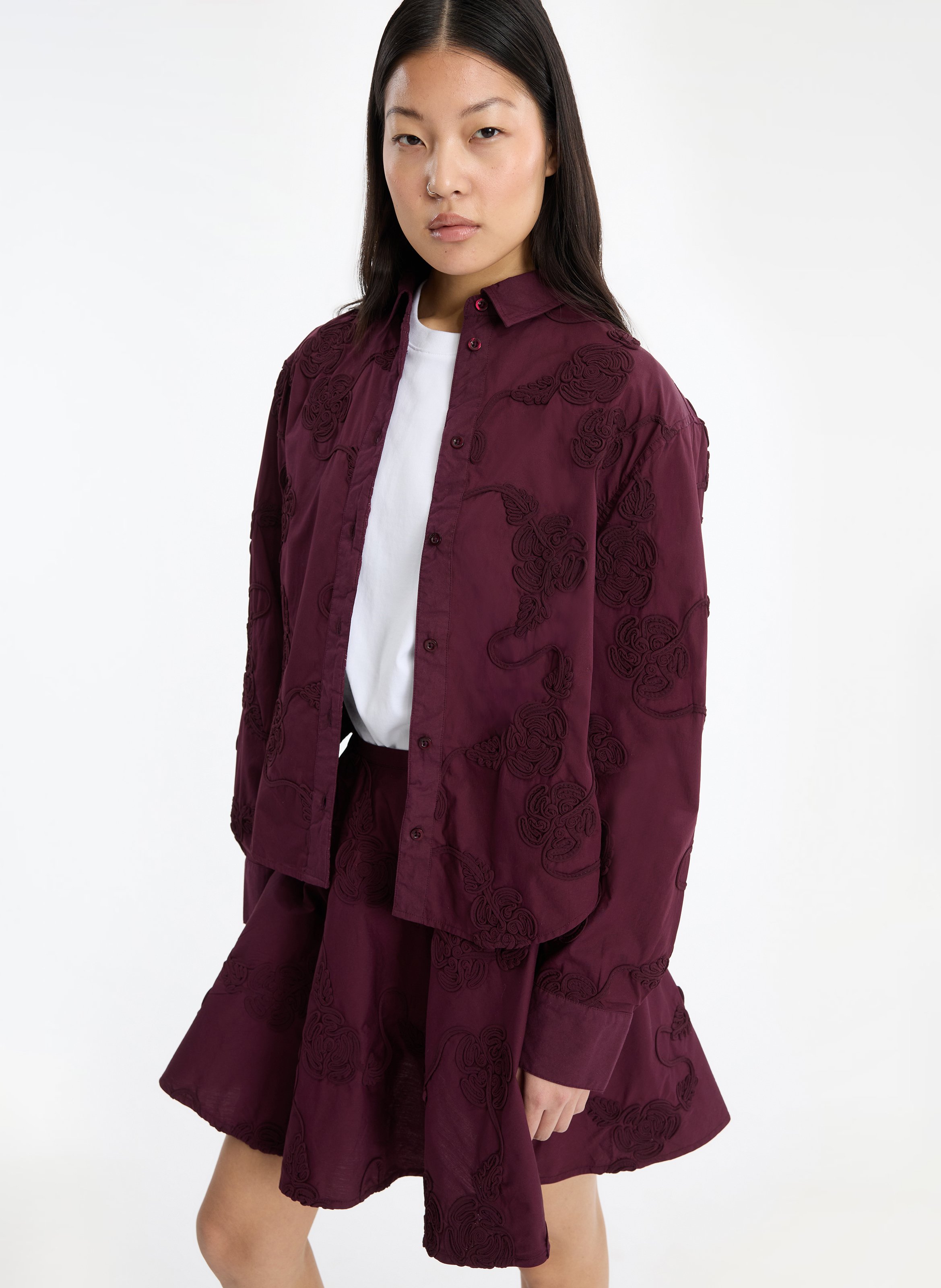 Chemise droite unie brodée ROTATE Marron