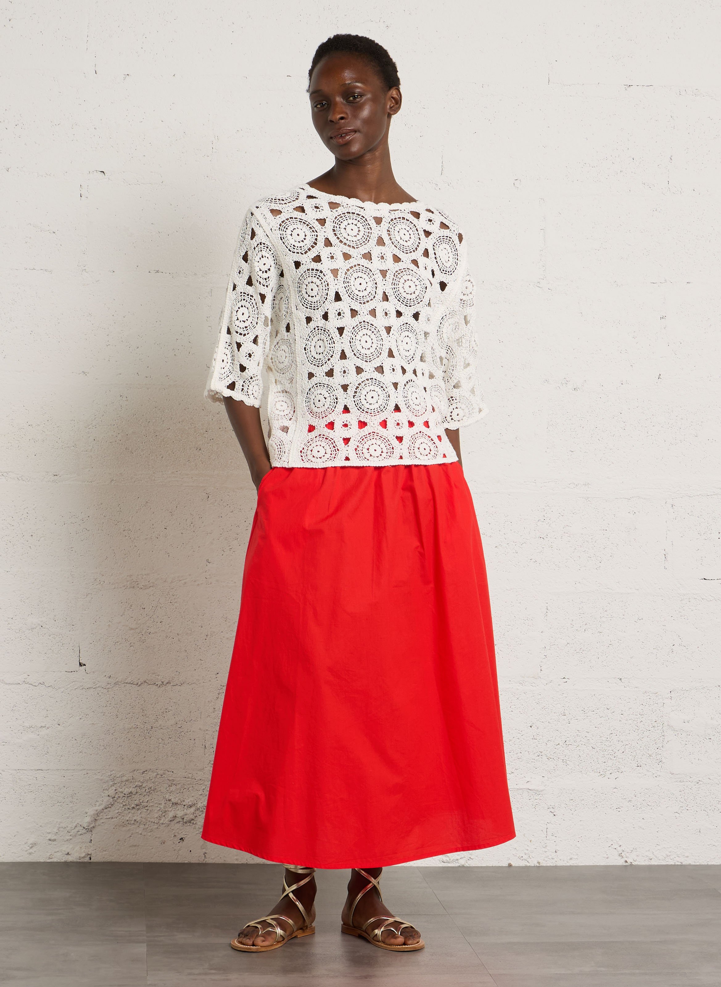 Pull droit col rond en coton  MAISON 123 Blanc