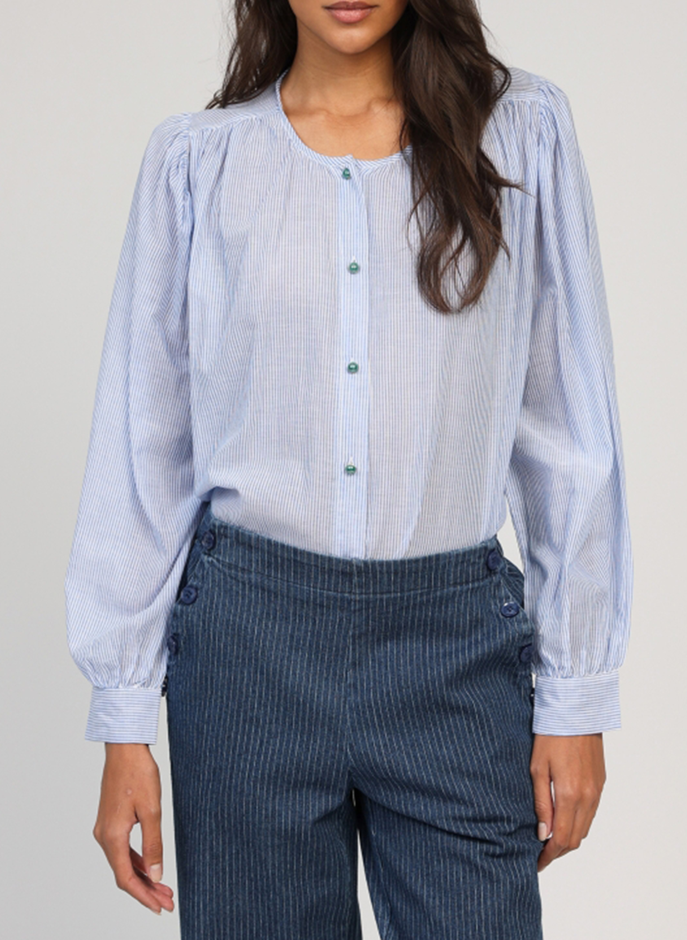 Celena - Oversize-Hemd aus gestreifter Baumwolle AN'GE Blau