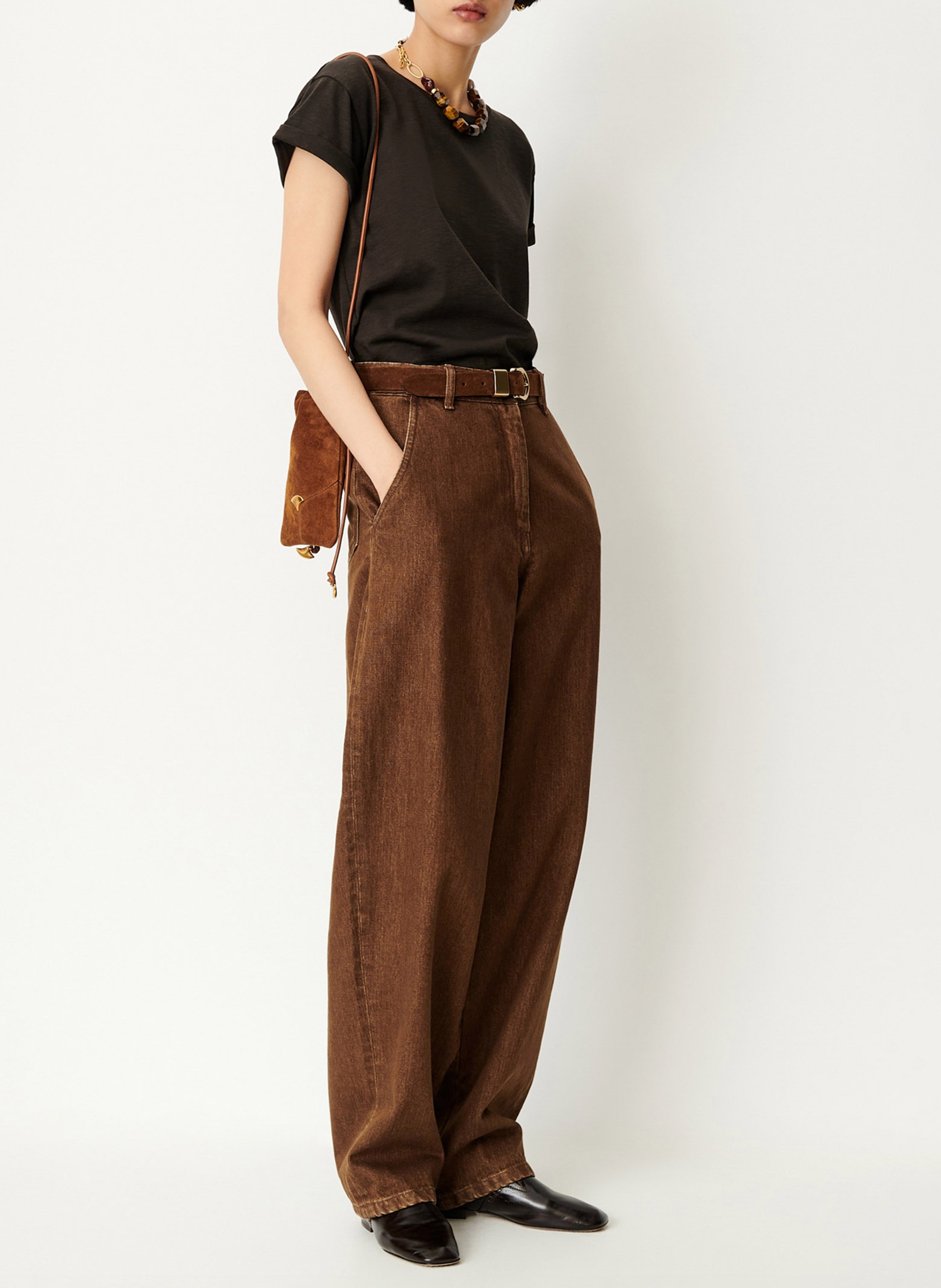 Tee-shirt col rond en coton mélangé | Kaki SESSUN Femme