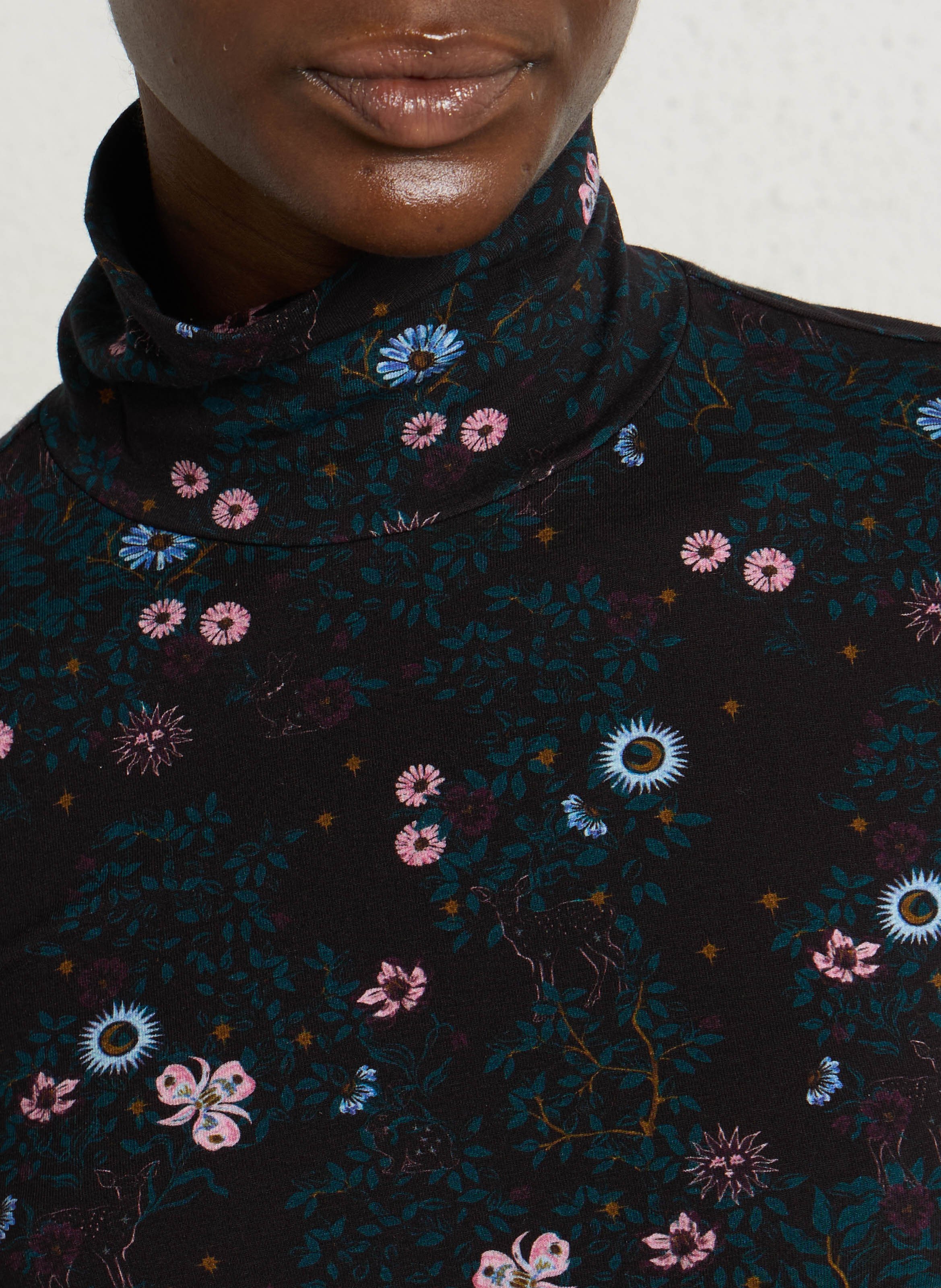 Long-sleeved turtleneck t-shirt in blended cotton DES PETITS HAUTS Black
