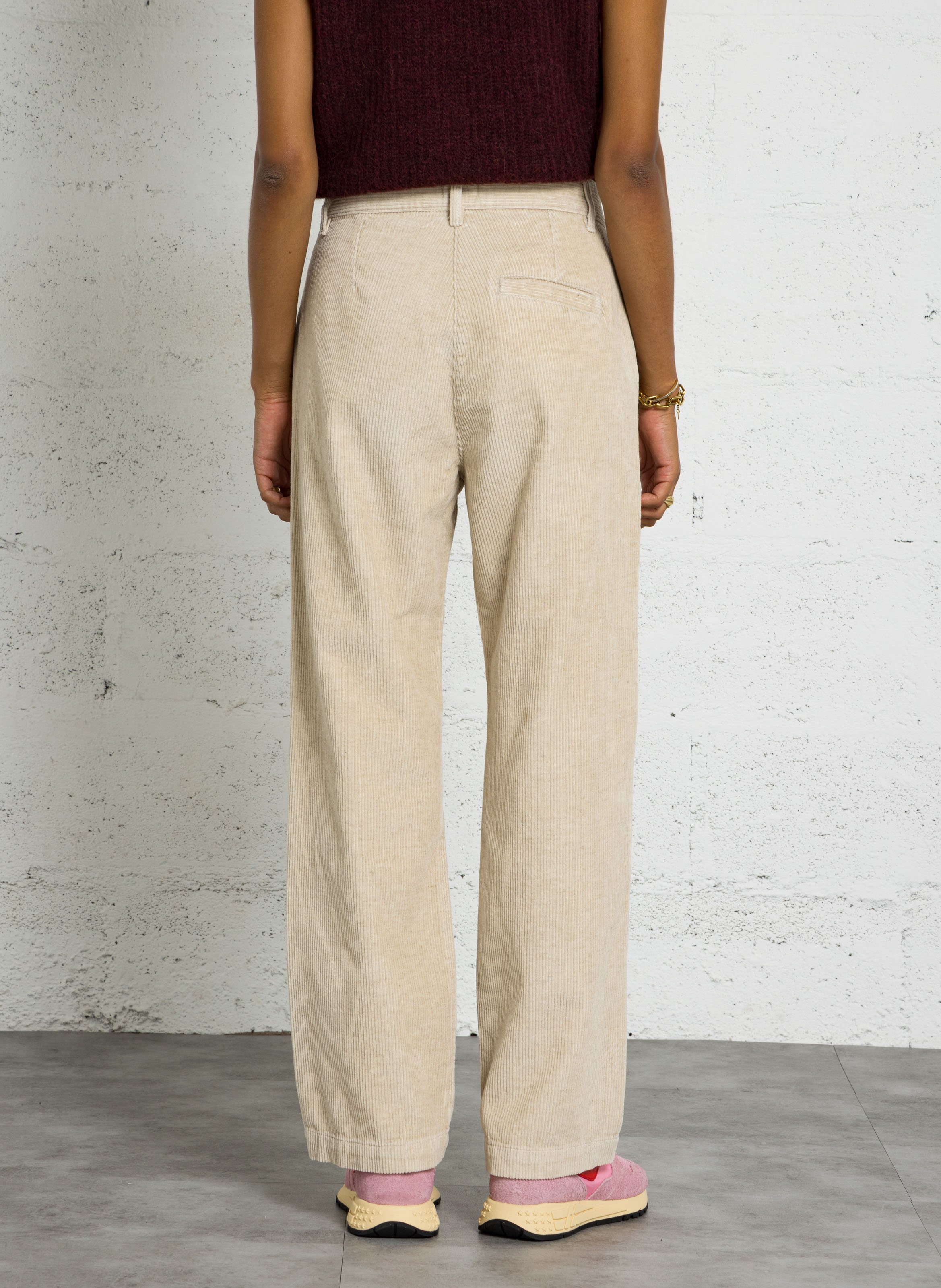 Pantaloni diritti in cotone e lino a coste ARMOR LUX Beige
