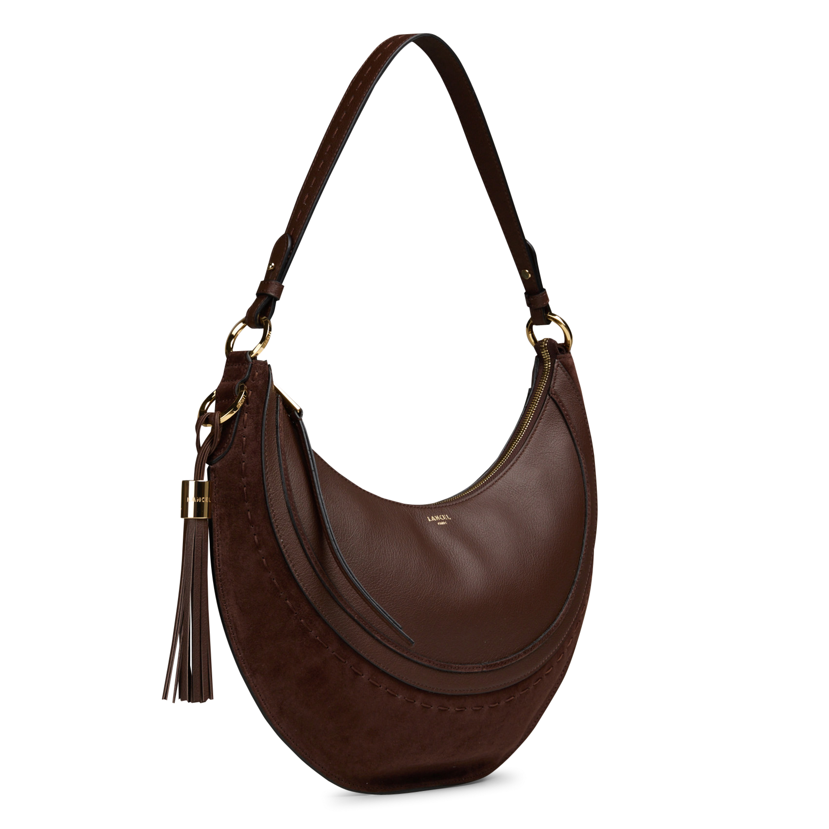 Sac hobo zippé en cuir LANCEL Marron