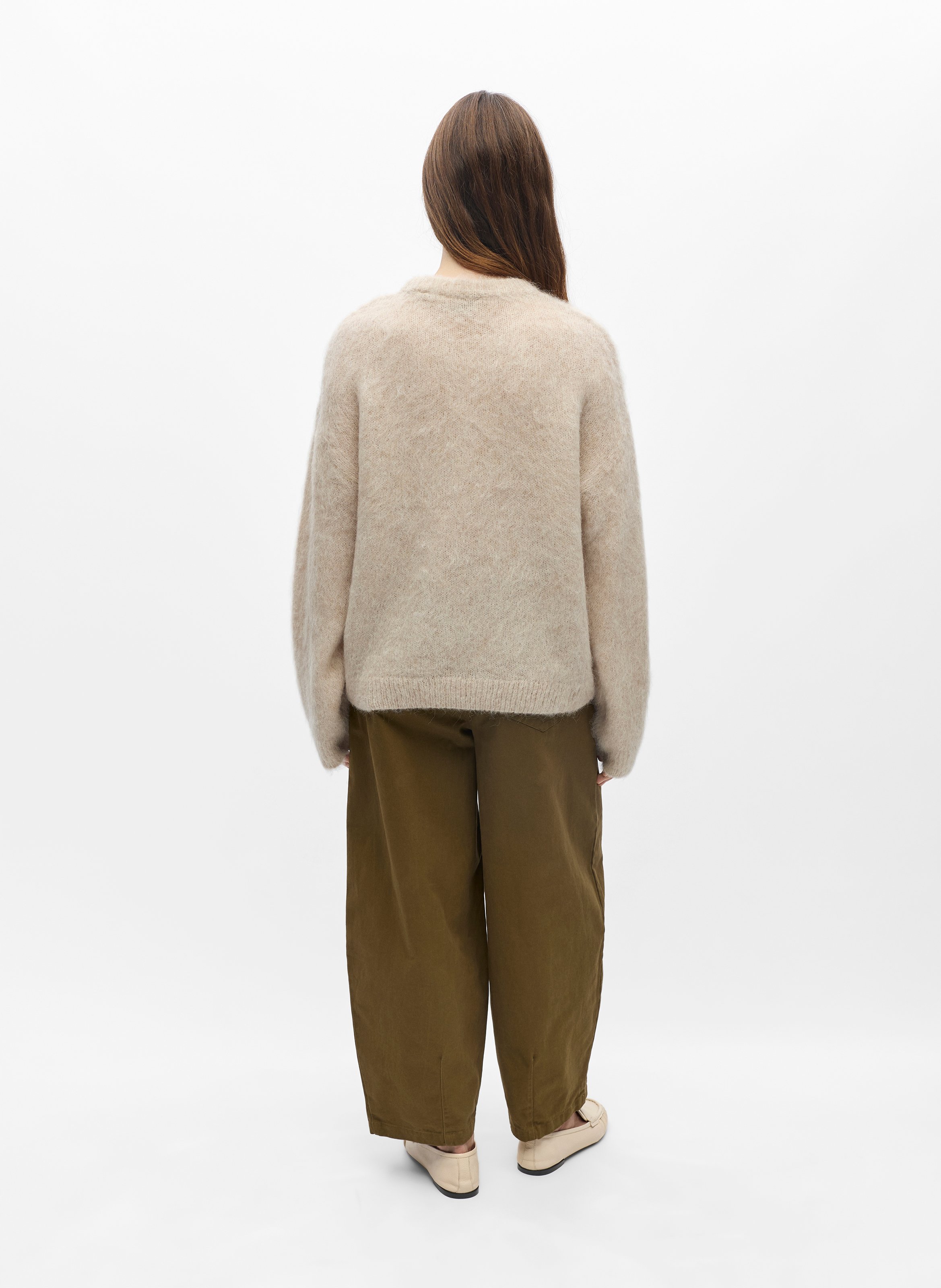 Weiter Rundhalspullover aus Wollmix OBJECT Beige