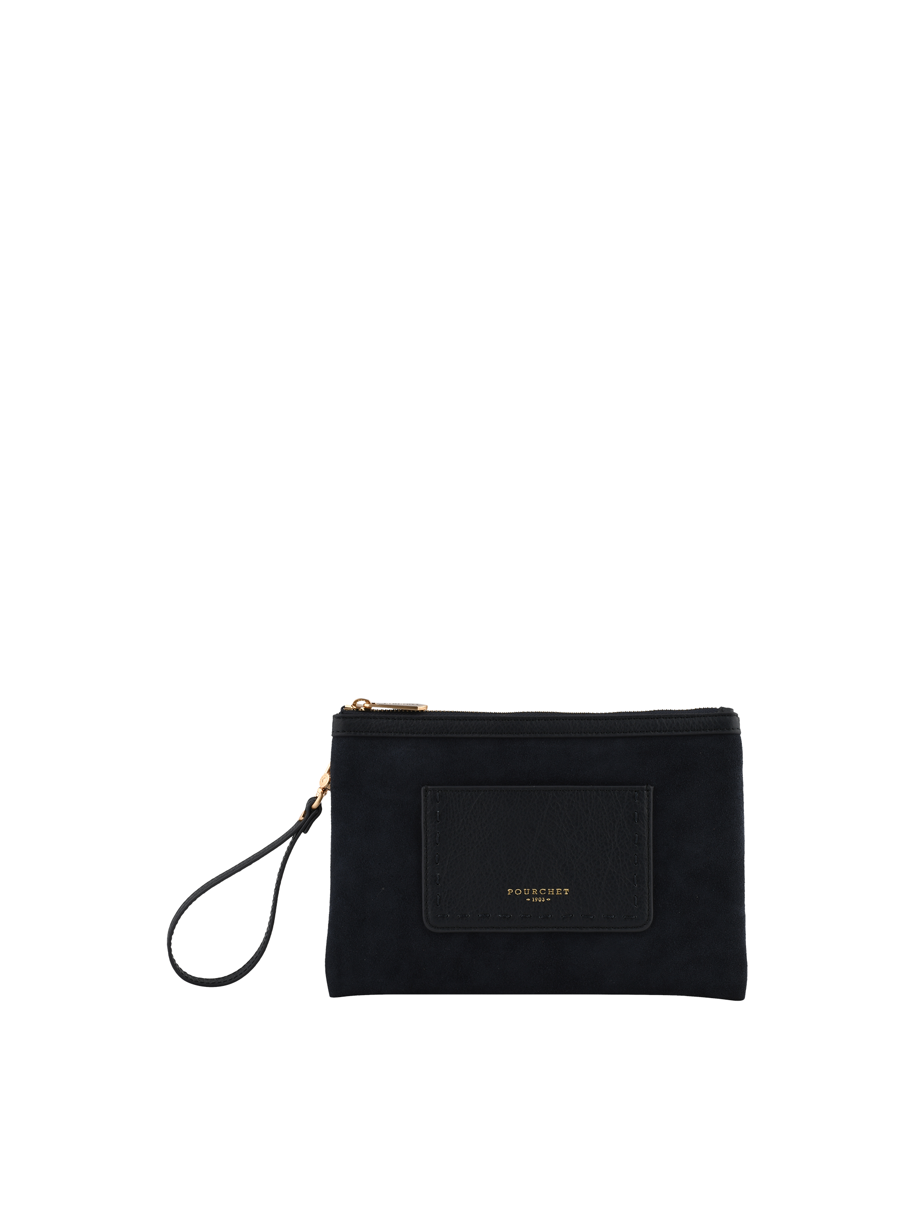 Suede cowhide leather clutch POURCHET