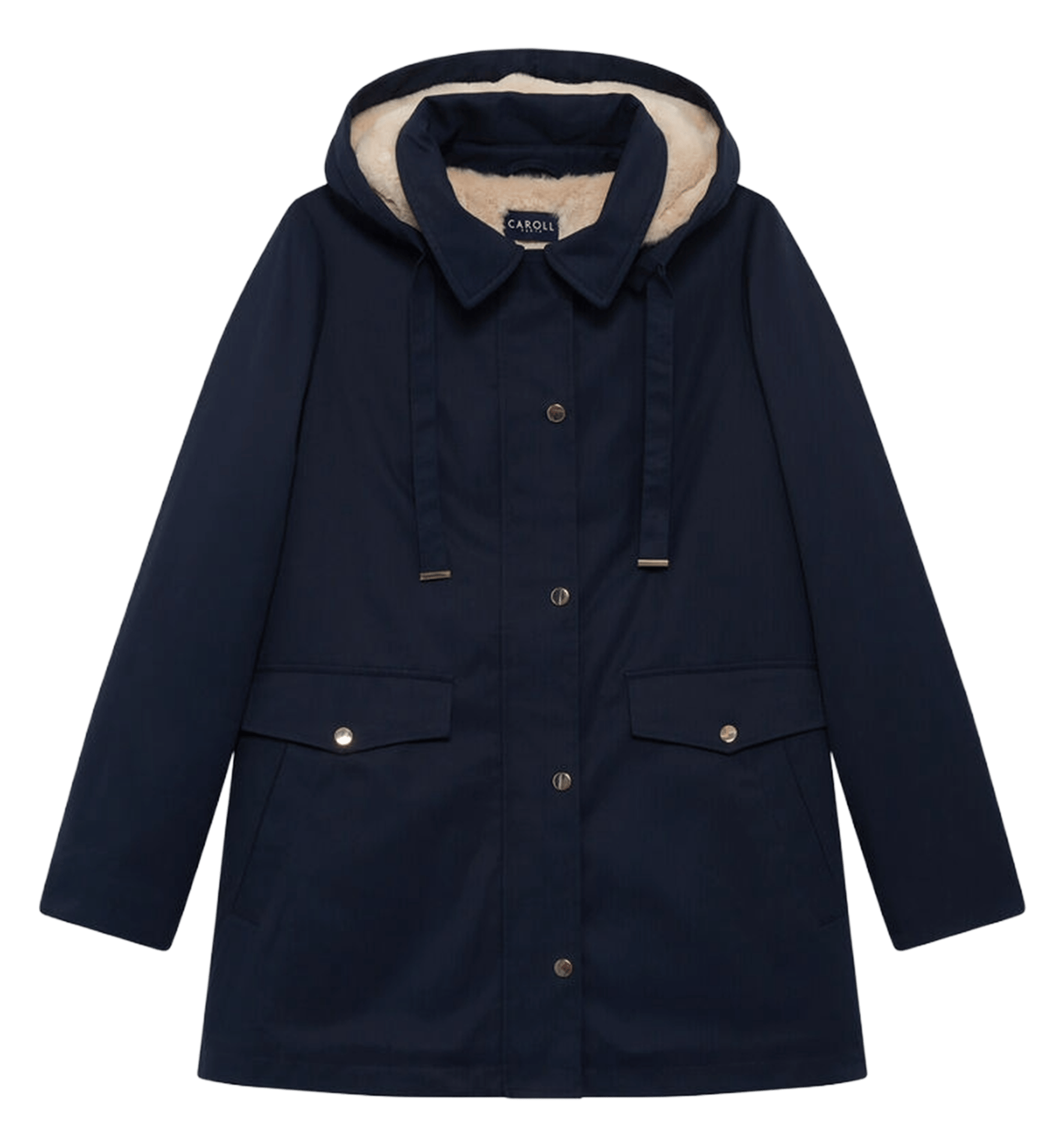 Manteau droit à capuche en coton CAROLL Bleu