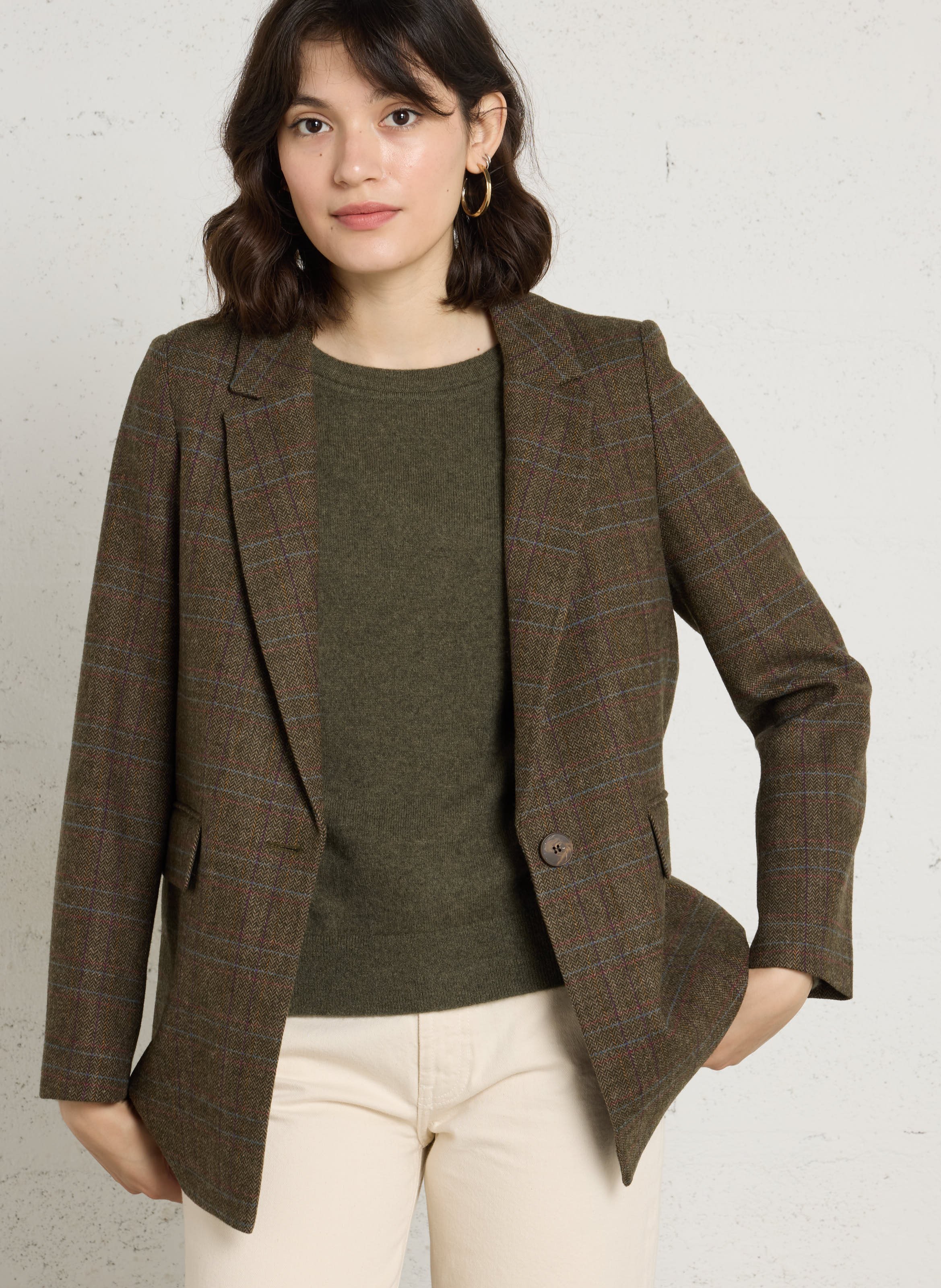Straight checked blazer MAISON 123 Khaki