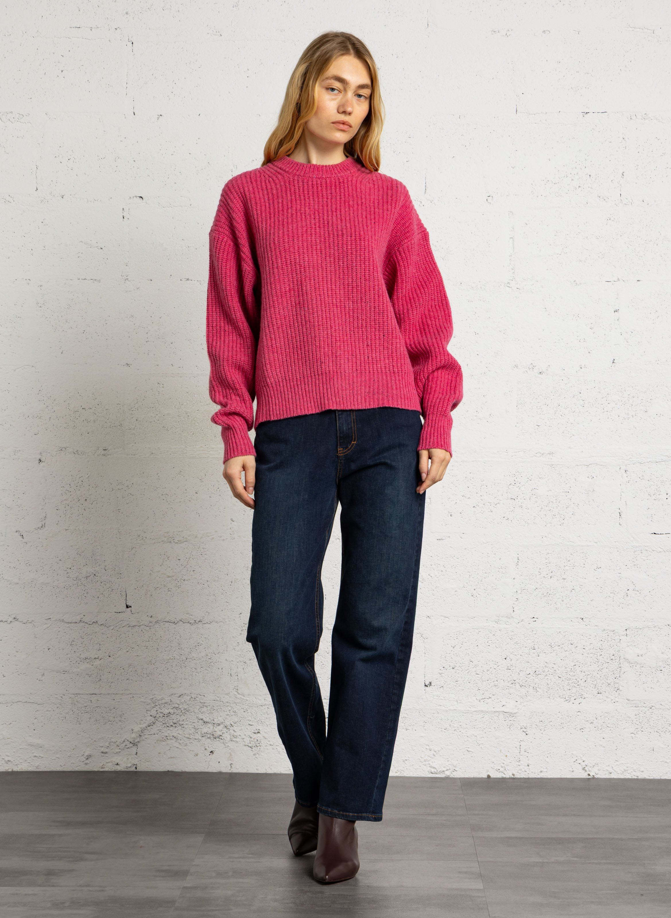 Straight-cut wool knit sweater THINKING MU Pink
