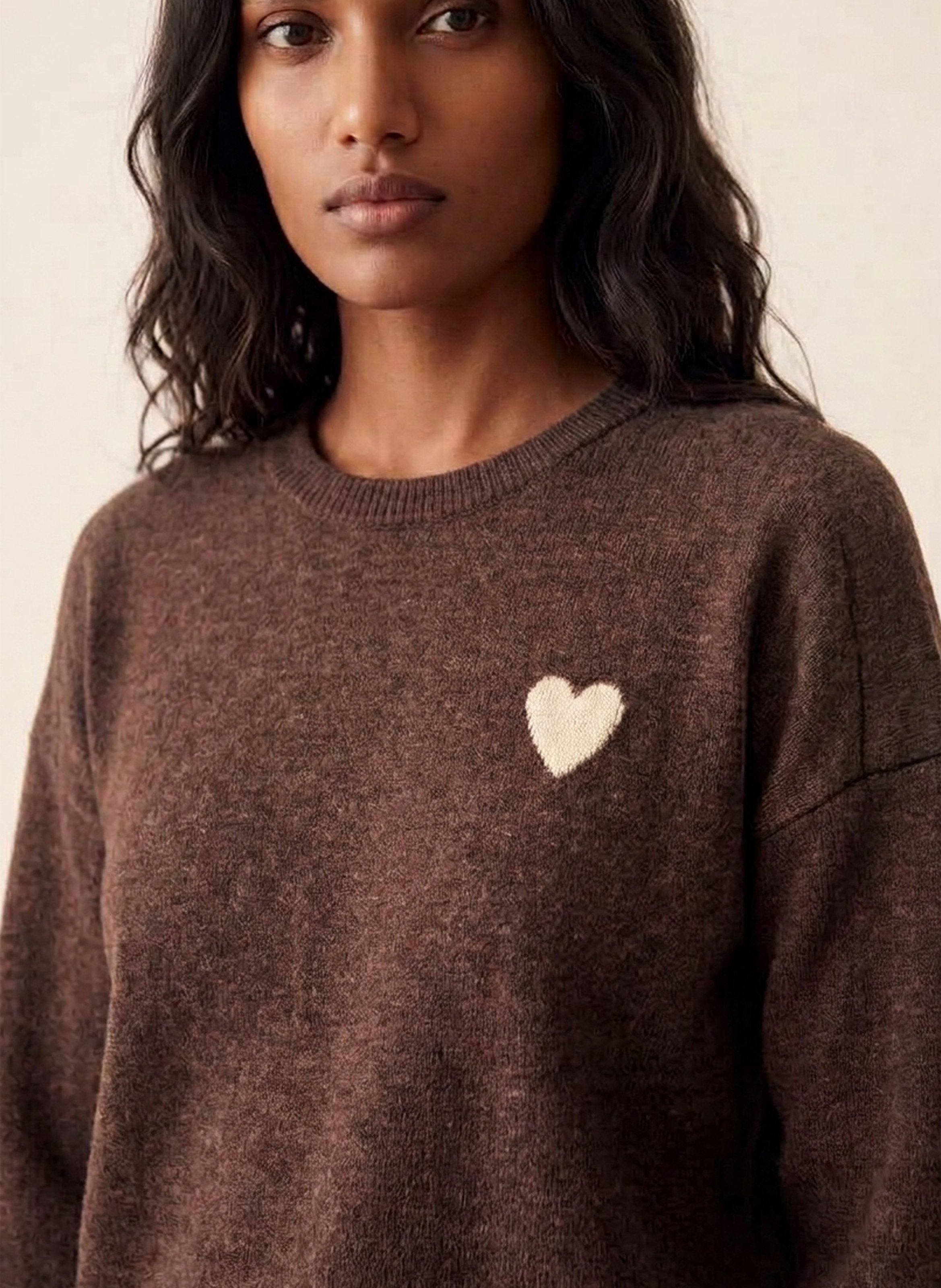 Ribbed crew-neck wool-blend sweater | Brown KOOKAI Women