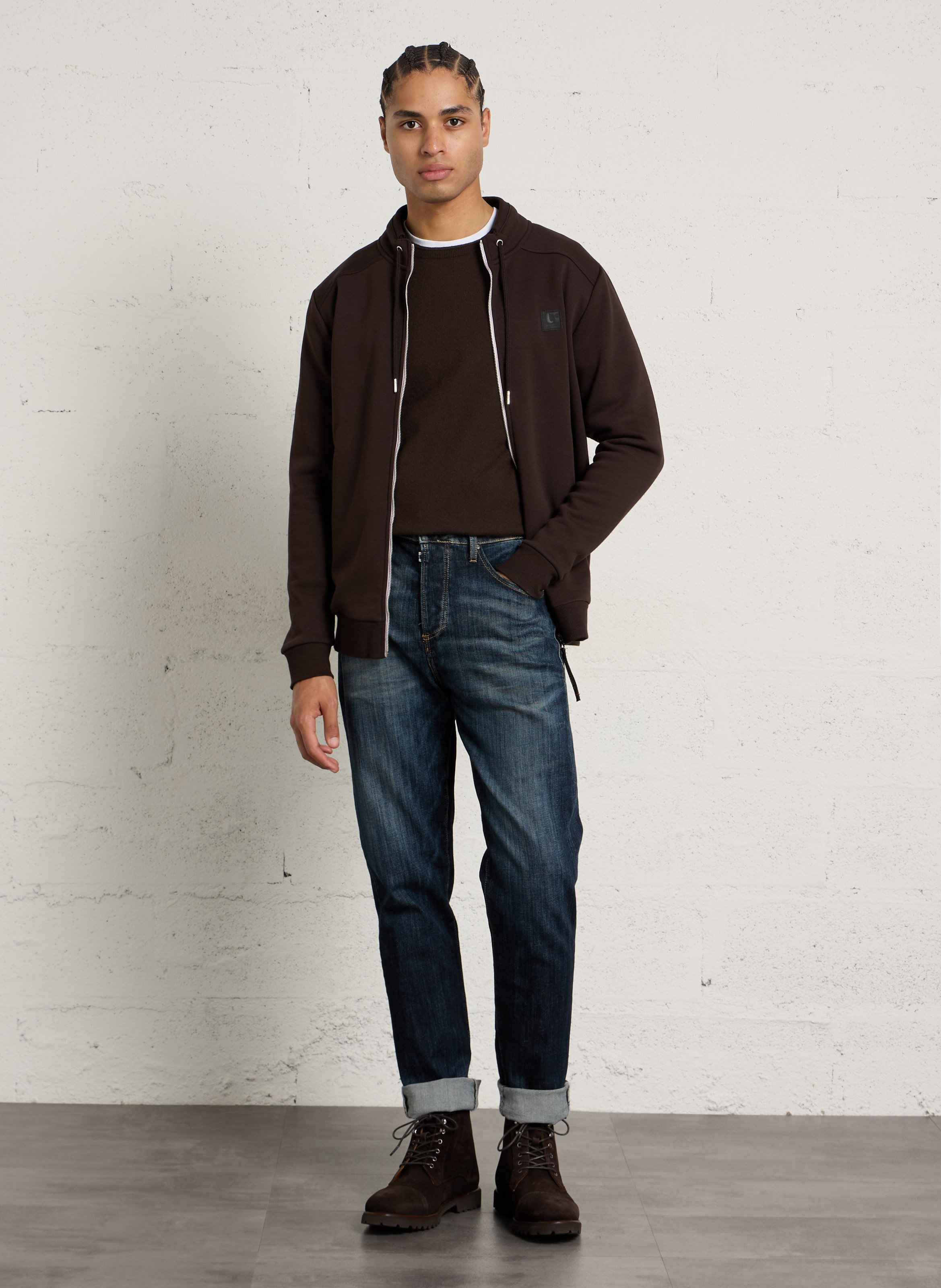 Pull droit col rond en maille unie LE TEMPS DES CERISES Marron