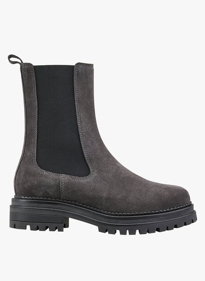 Bottines lastiqu es En Cuir Velours Felici vel Gris Cosmoparis