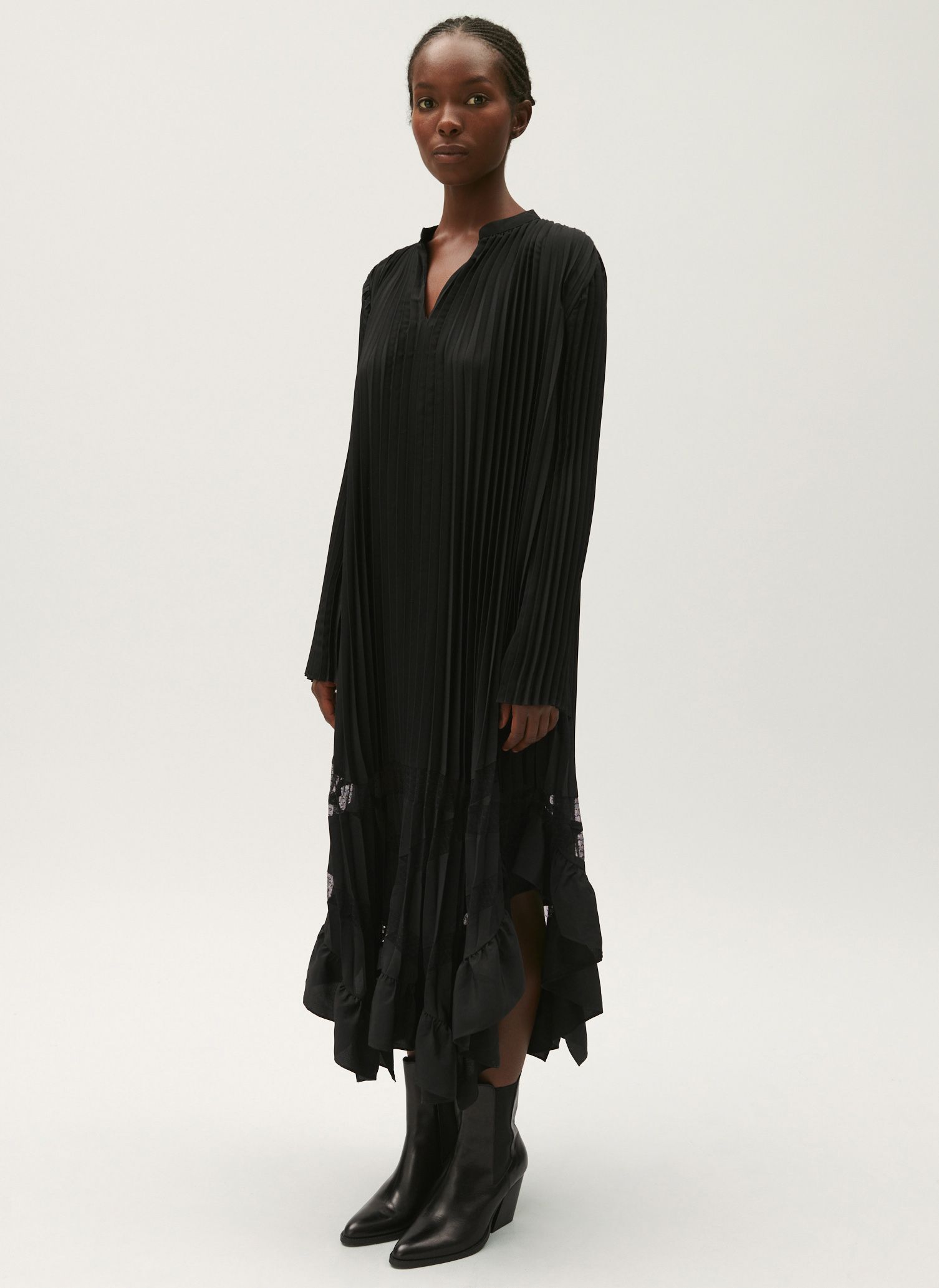 Long Ruffled Pleated Dress Noir Claudie Pierlot Women Place