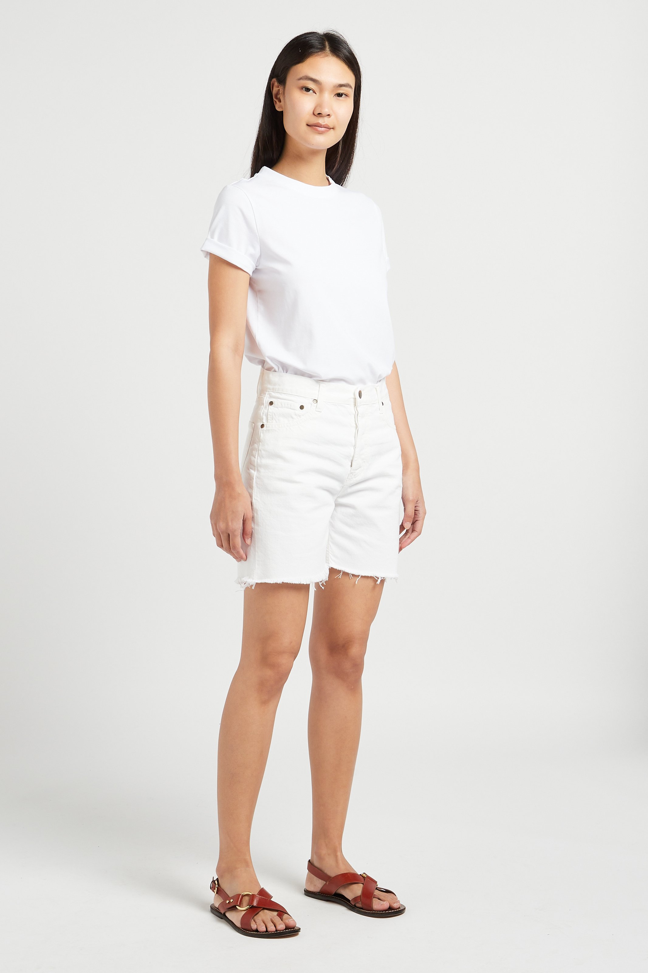 Straight cotton-blend round-neck T-shirt MAISON 123 White