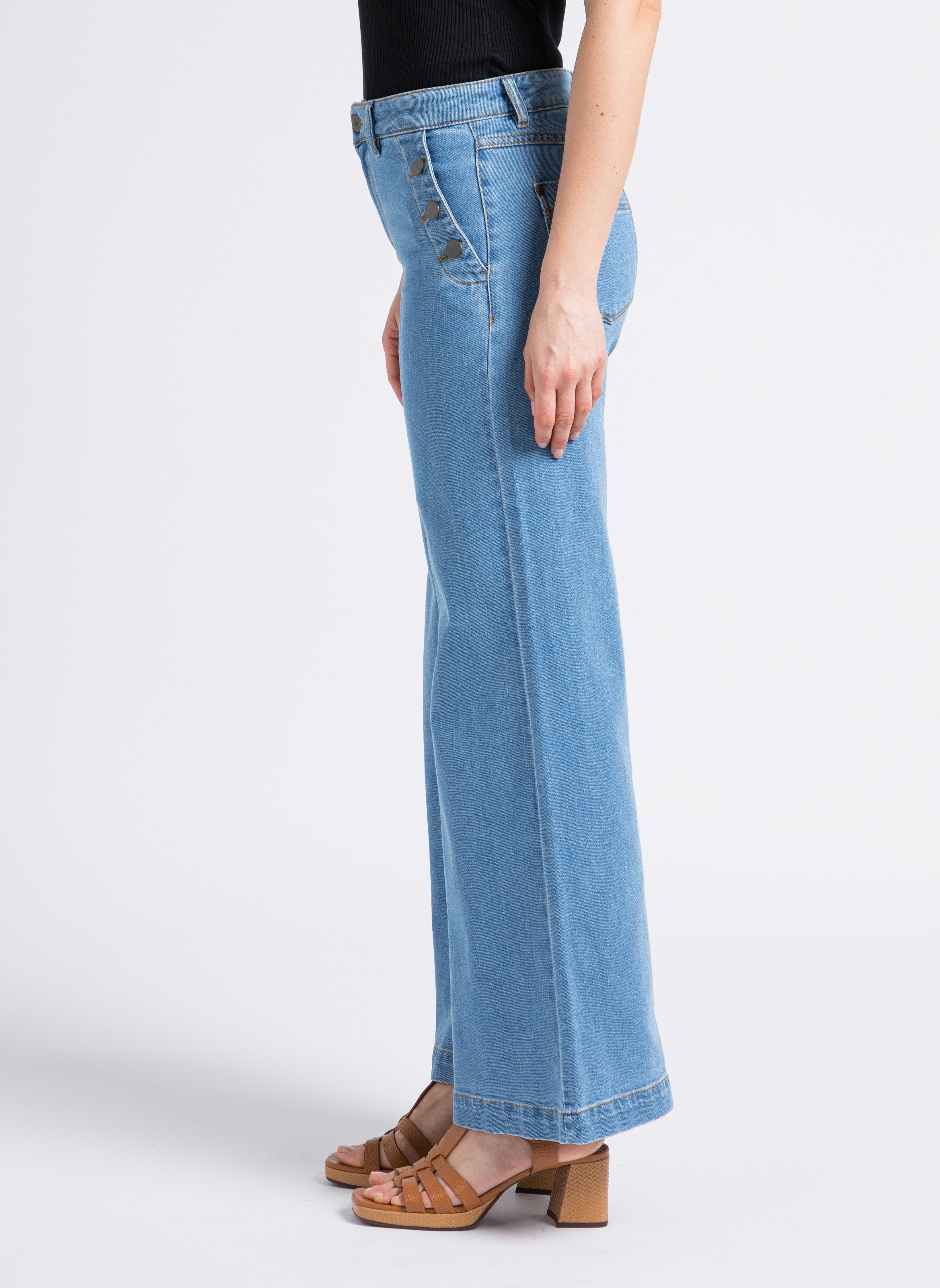 Jean large en deim délavé ONE STEP Bleu