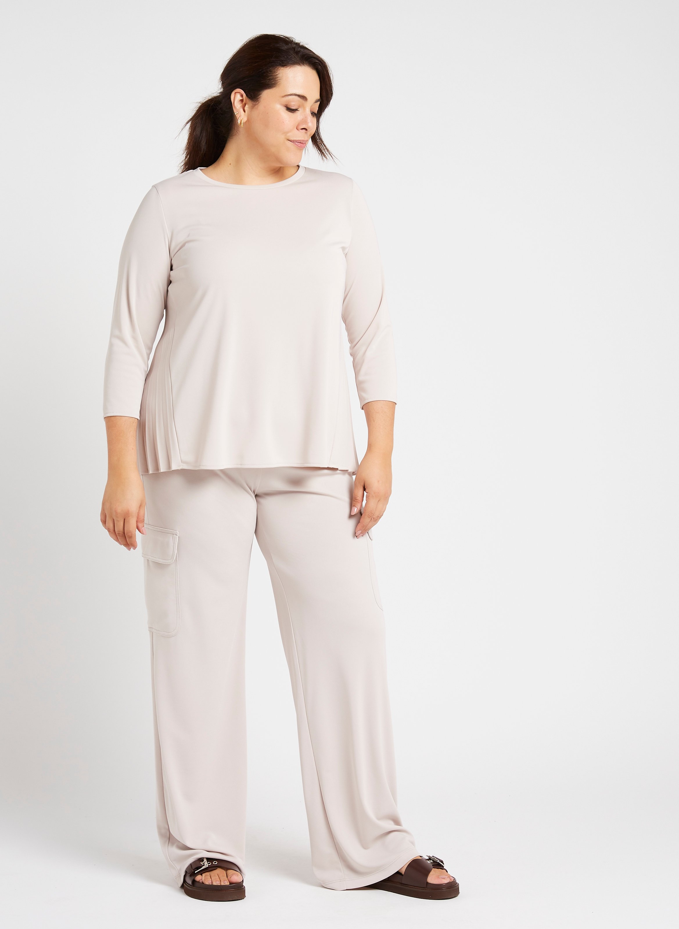 Pantalon droit taille haute en jersey PERSONA by Marina Rinaldi Beige