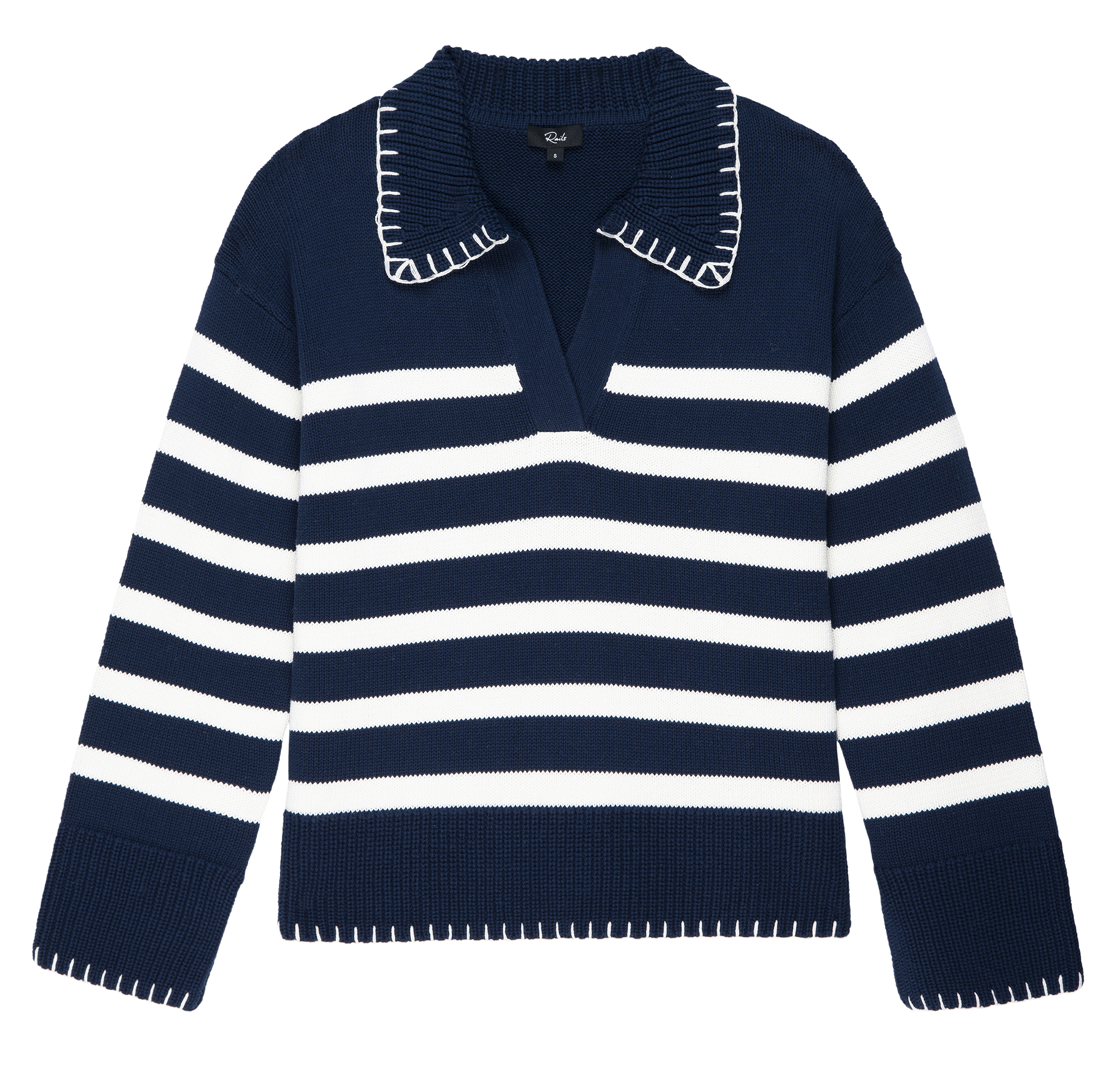 Pull col classique rayé en coton RAILS Bleu
