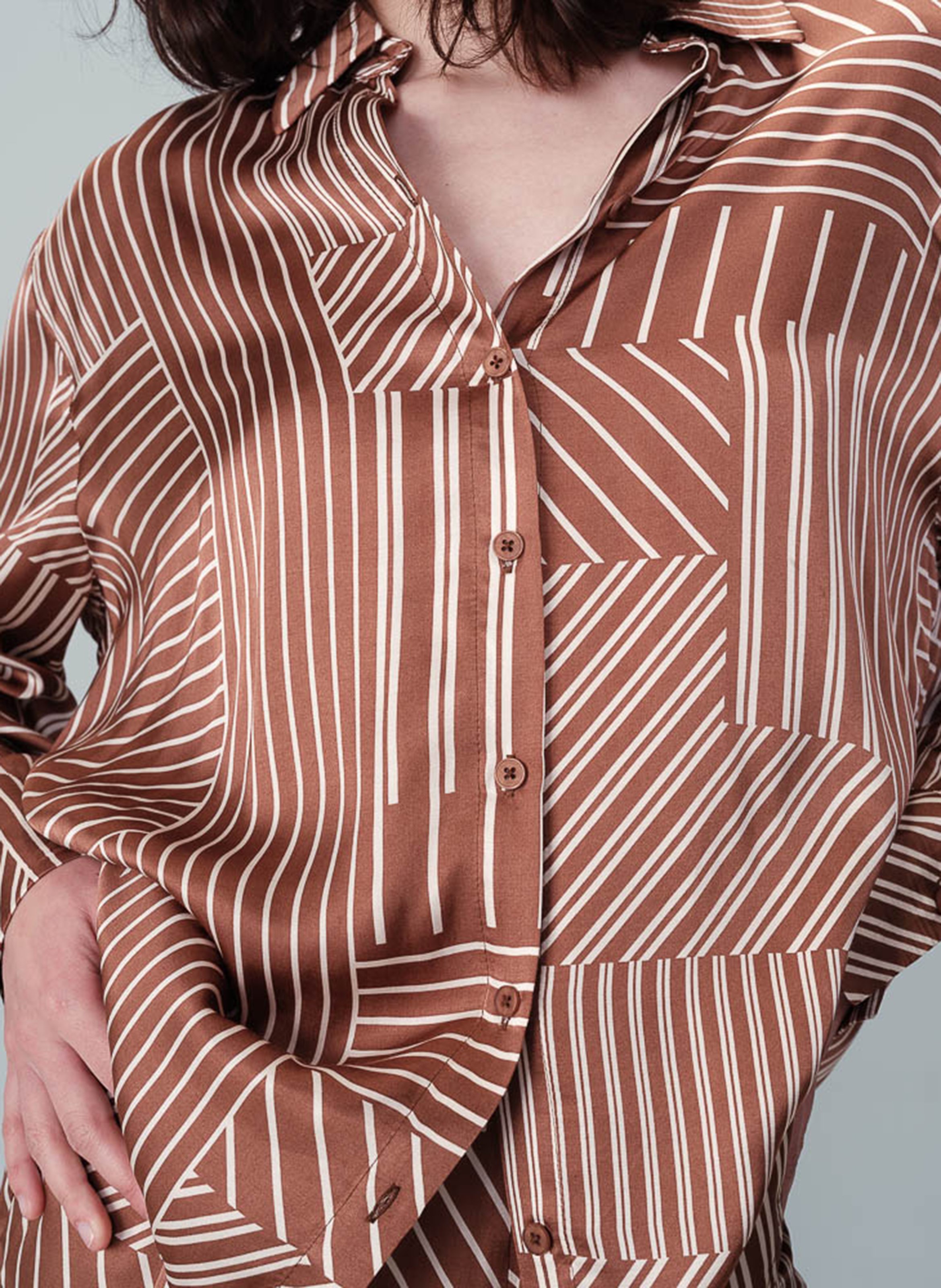 Blouse met klassieke kraag Bruin