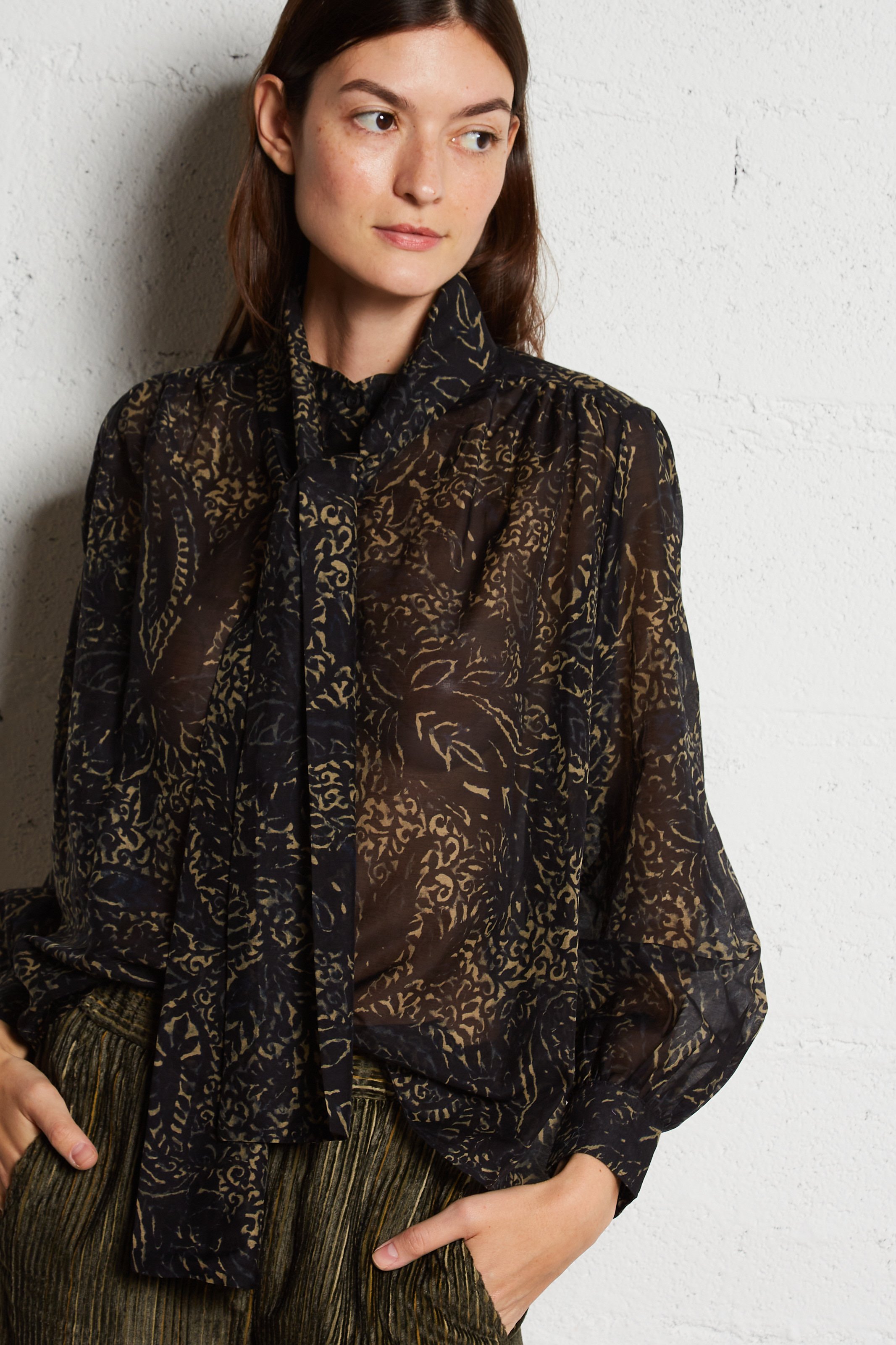 Straight printed silk and cotton shirt DIEGA Blue