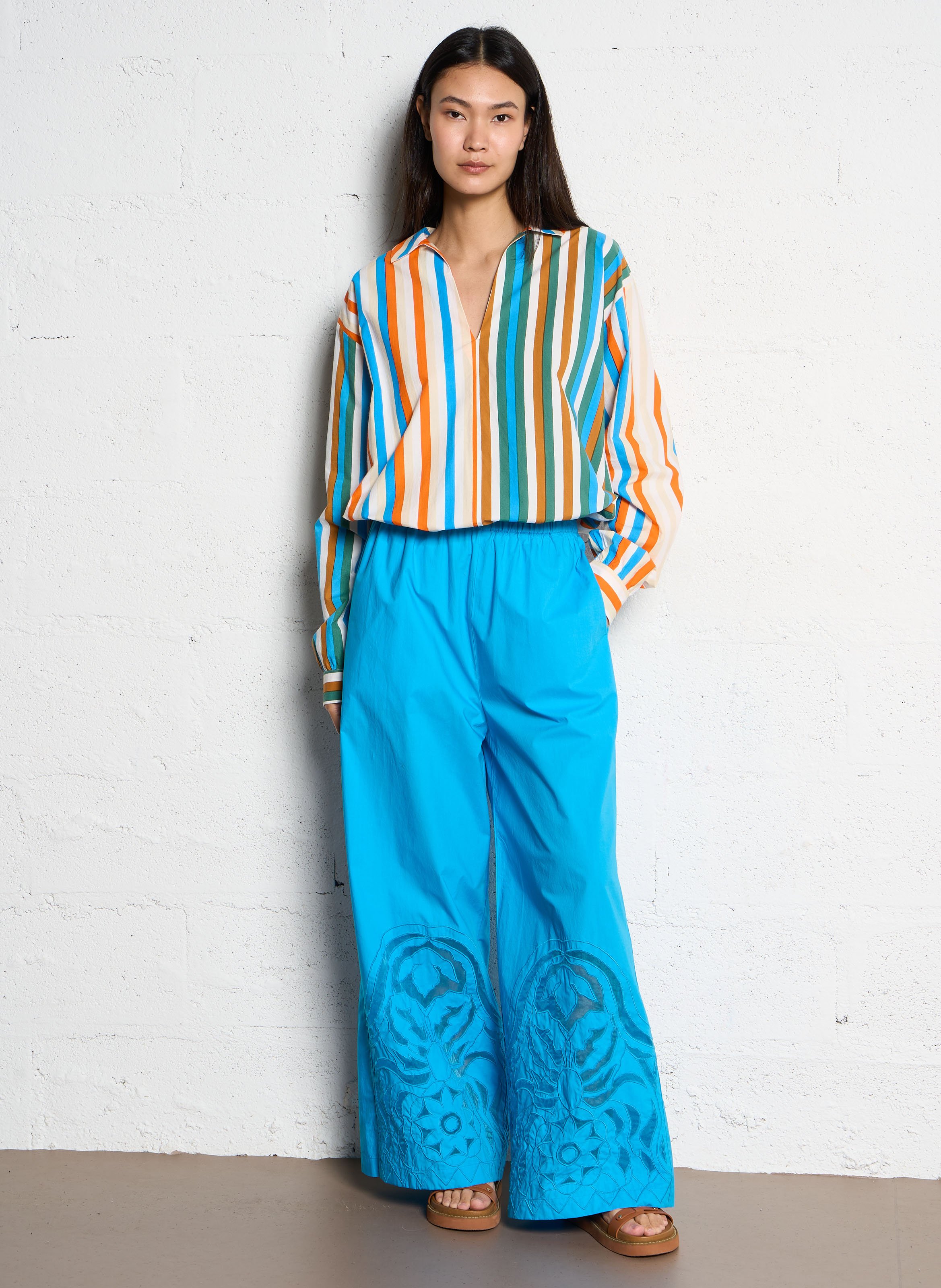 Carry Stripes striped shirt V DE VINSTER Brown